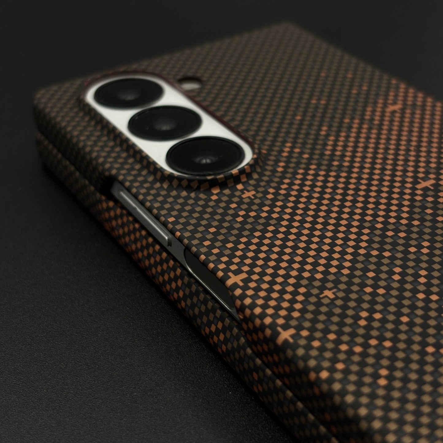 Brown Carbon Fiber Grid Hidden MagSafe Case for Samsung Galaxy Z Fold 6