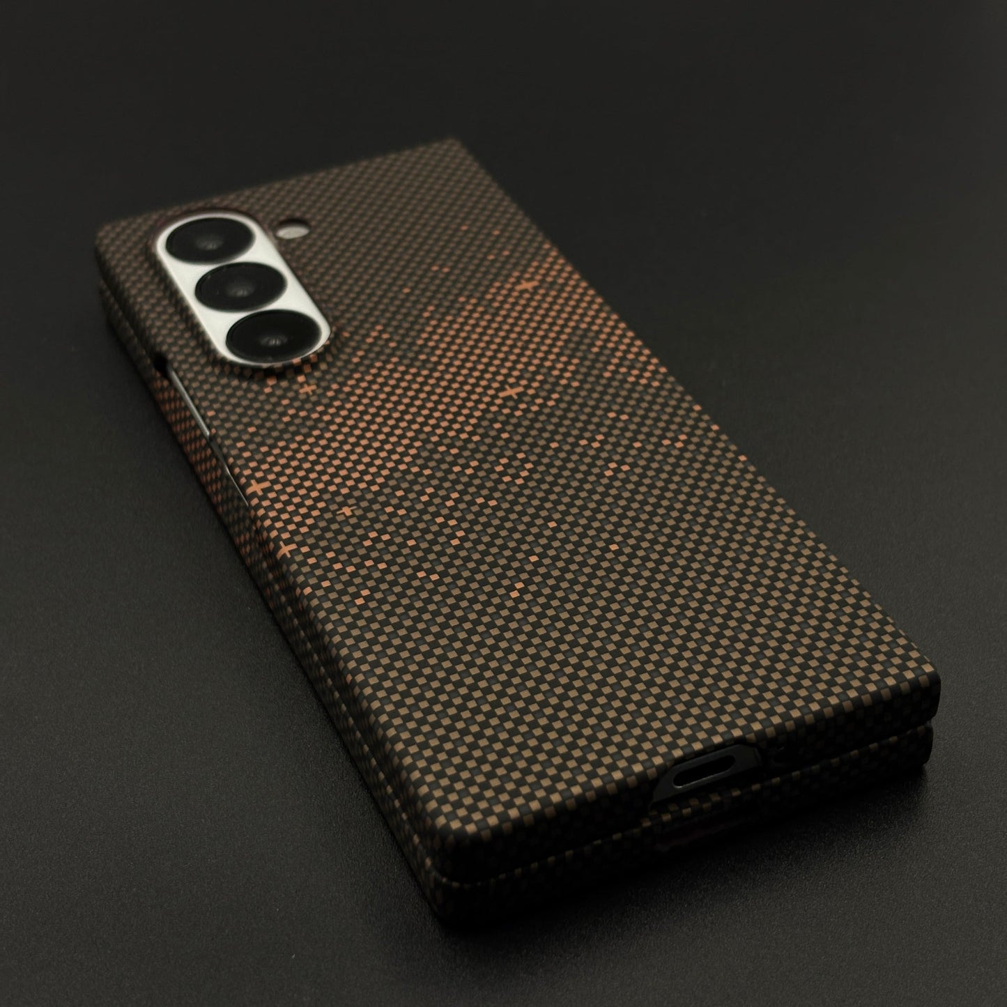 Brown Carbon Fiber Grid Hidden MagSafe Case for Samsung Galaxy Z Fold 6