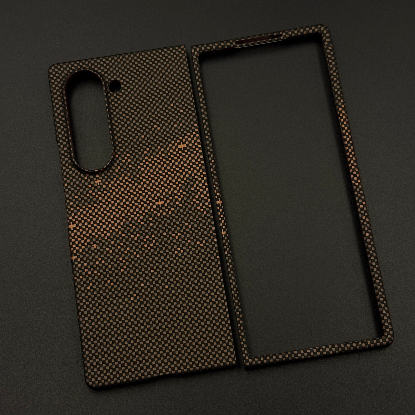 Brown Carbon Fiber Grid Hidden MagSafe Case for Samsung Galaxy Z Fold 6