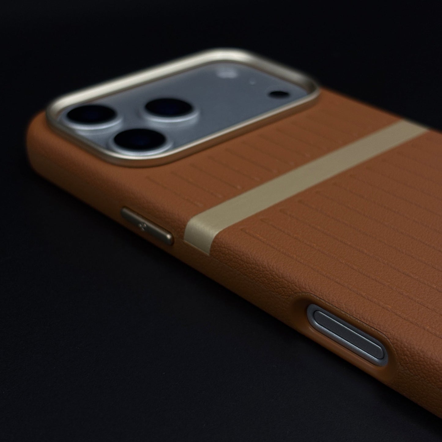 Striped Grip Hidden MagSafe Leather Case for iPhone 17 Series | Premium Camera Frame Back Cover