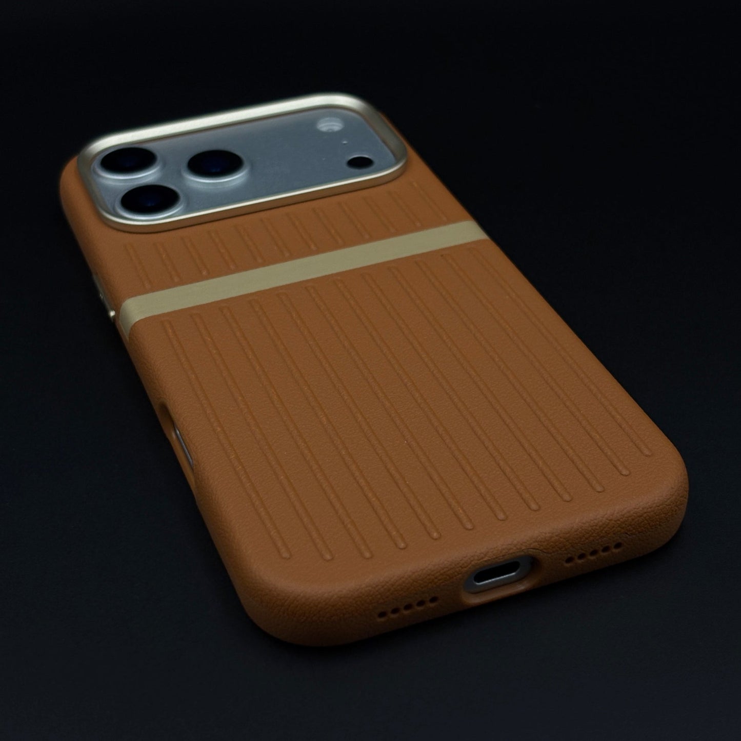 Striped Grip Hidden MagSafe Leather Case for iPhone 17 Series | Premium Camera Frame Back Cover
