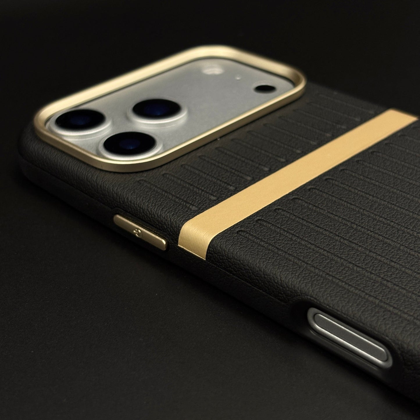 Striped Grip Hidden MagSafe Leather Case for iPhone 17 Series | Premium Camera Frame Back Cover