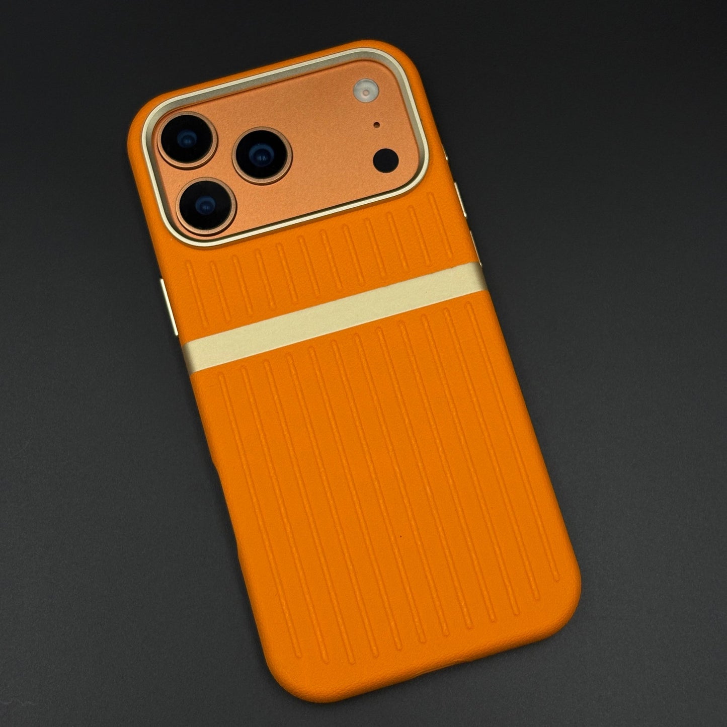 Striped Grip Hidden MagSafe Leather Case for iPhone 17 Series | Premium Camera Frame Back Cover