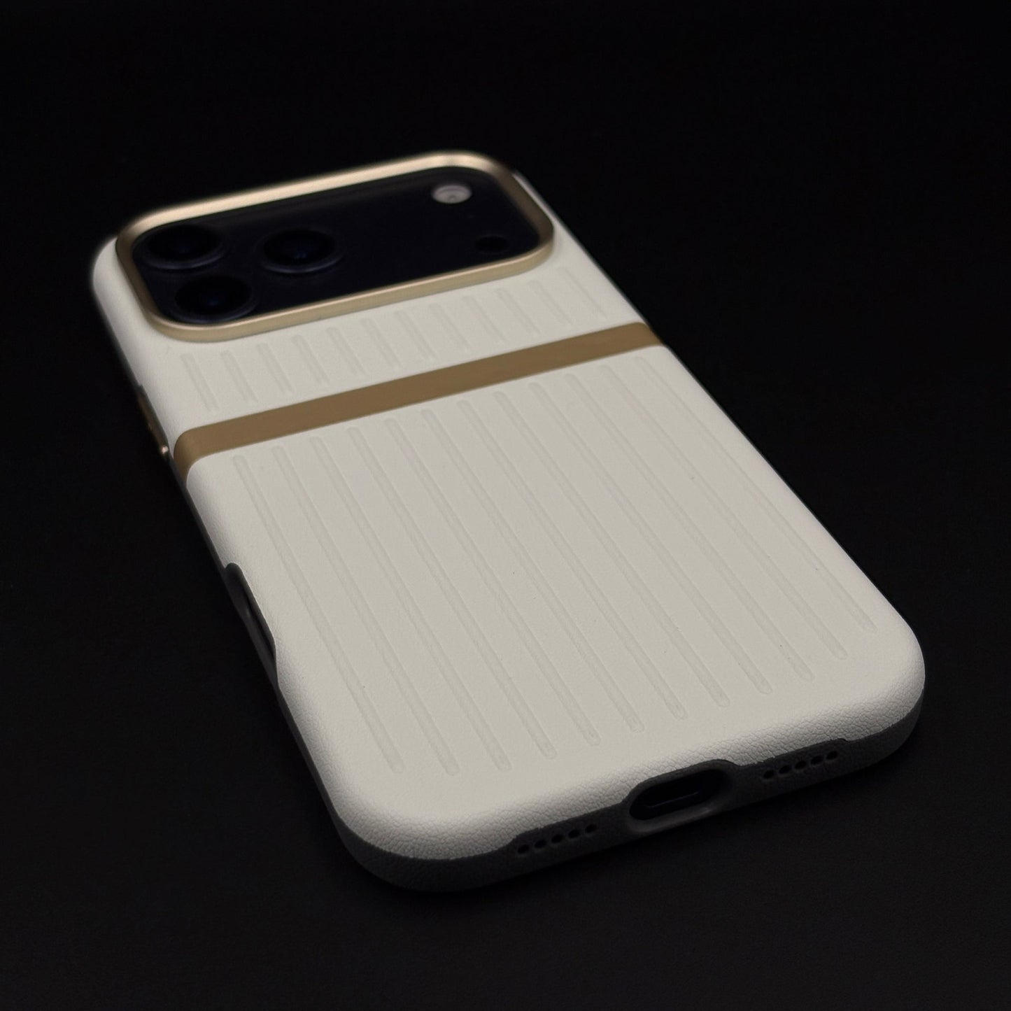 Striped Grip Hidden MagSafe Leather Case for iPhone 17 Series | Premium Camera Frame Back Cover