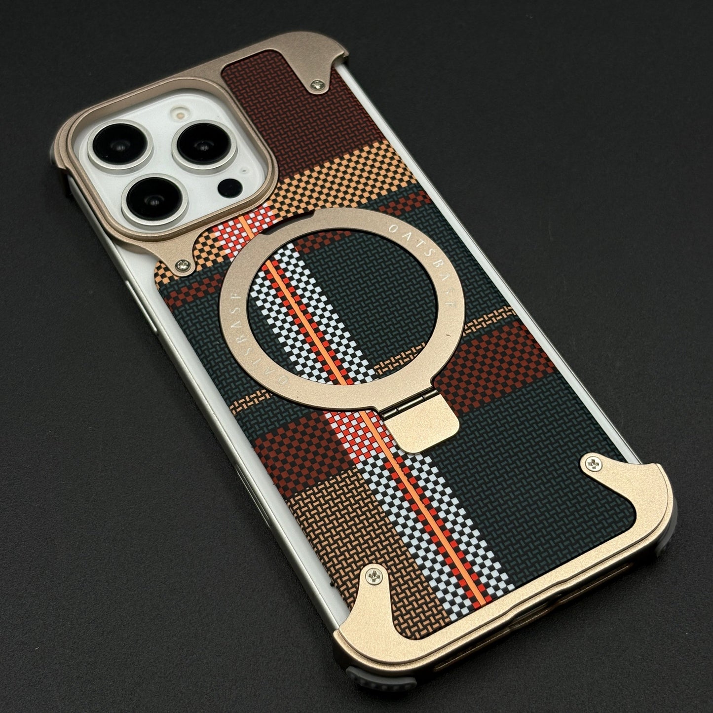 Kevlar Metal Gold Frame Phone Case for iPhone Series | MagSafe Compatible with Phone Stand | Rugged Style Protection