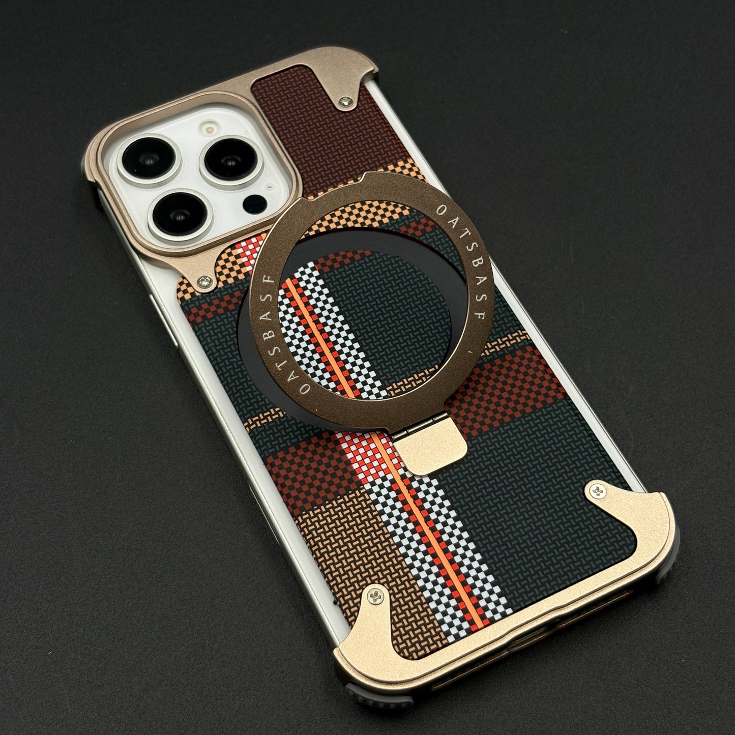 Kevlar Metal Gold Frame Phone Case for iPhone Series | MagSafe Compatible with Phone Stand | Rugged Style Protection