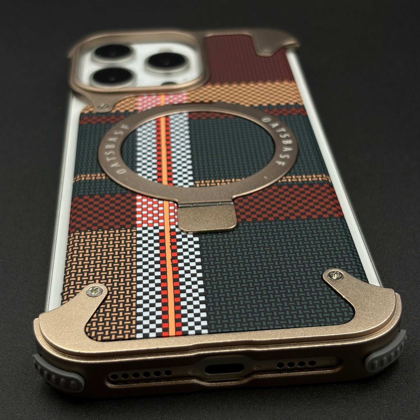 Kevlar Metal Gold Frame Phone Case for iPhone Series | MagSafe Compatible with Phone Stand | Rugged Style Protection
