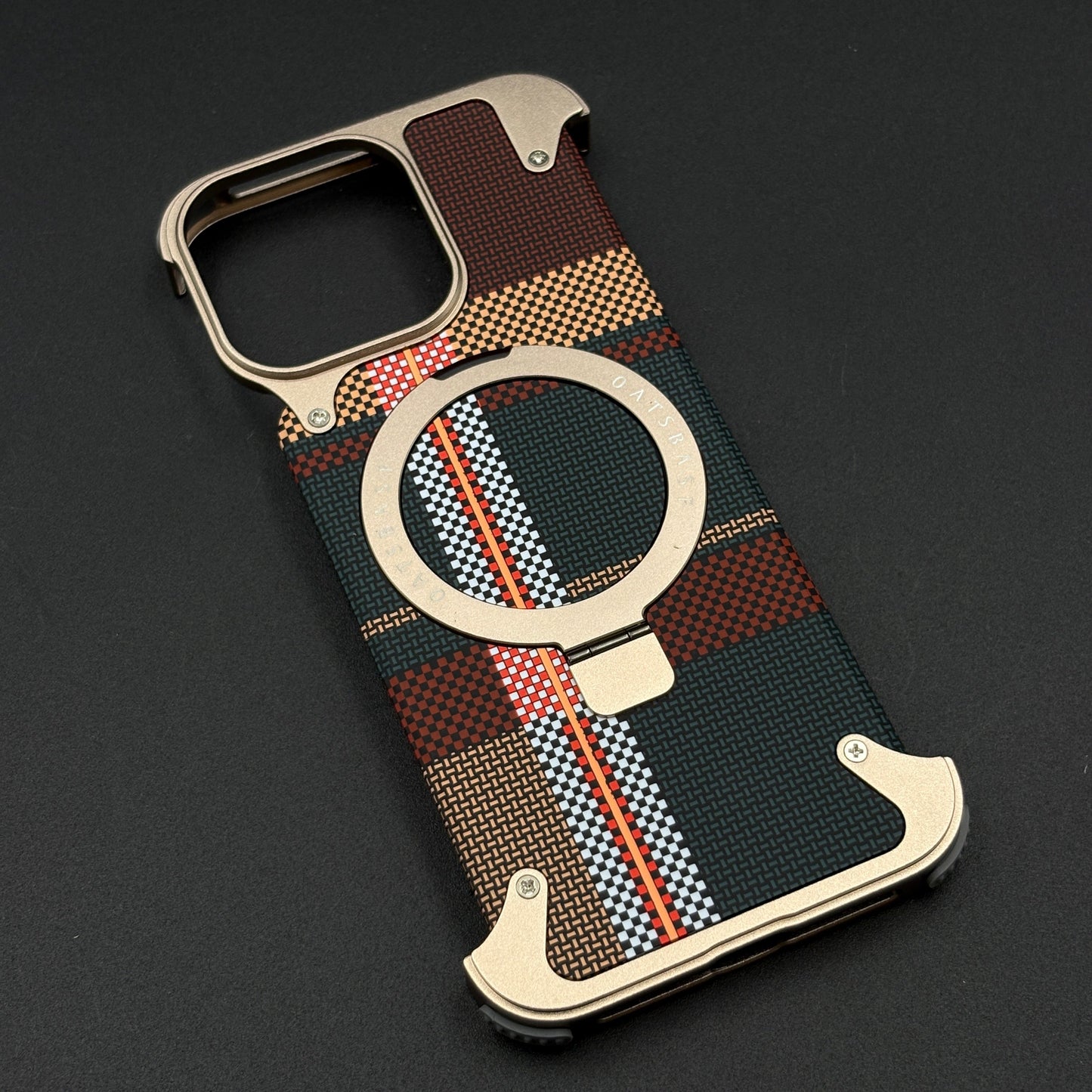 Kevlar Metal Gold Frame Phone Case for iPhone Series | MagSafe Compatible with Phone Stand | Rugged Style Protection