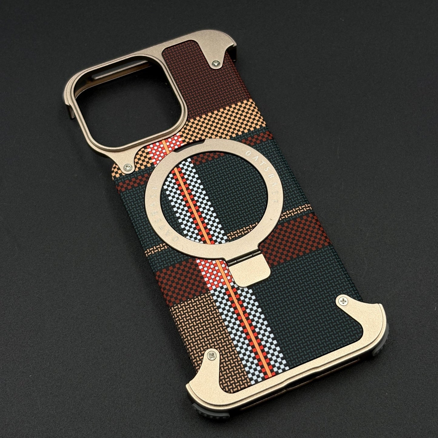 Kevlar Metal Gold Frame Phone Case for iPhone Series | MagSafe Compatible with Phone Stand | Rugged Style Protection