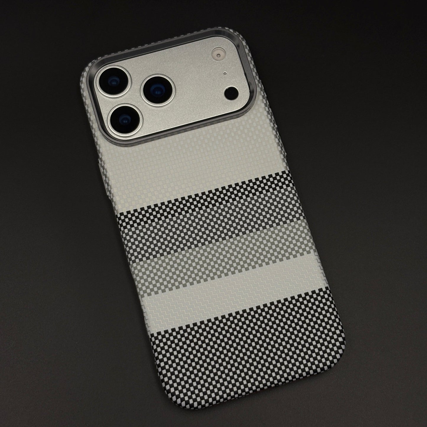 Gray Monochrome Stripe Case Slim Mobile Case Cover for iPhone 17 Series | Rare Aramid Texture Finish | Real Carbon Fibre Feel | Hidden MagSafe
