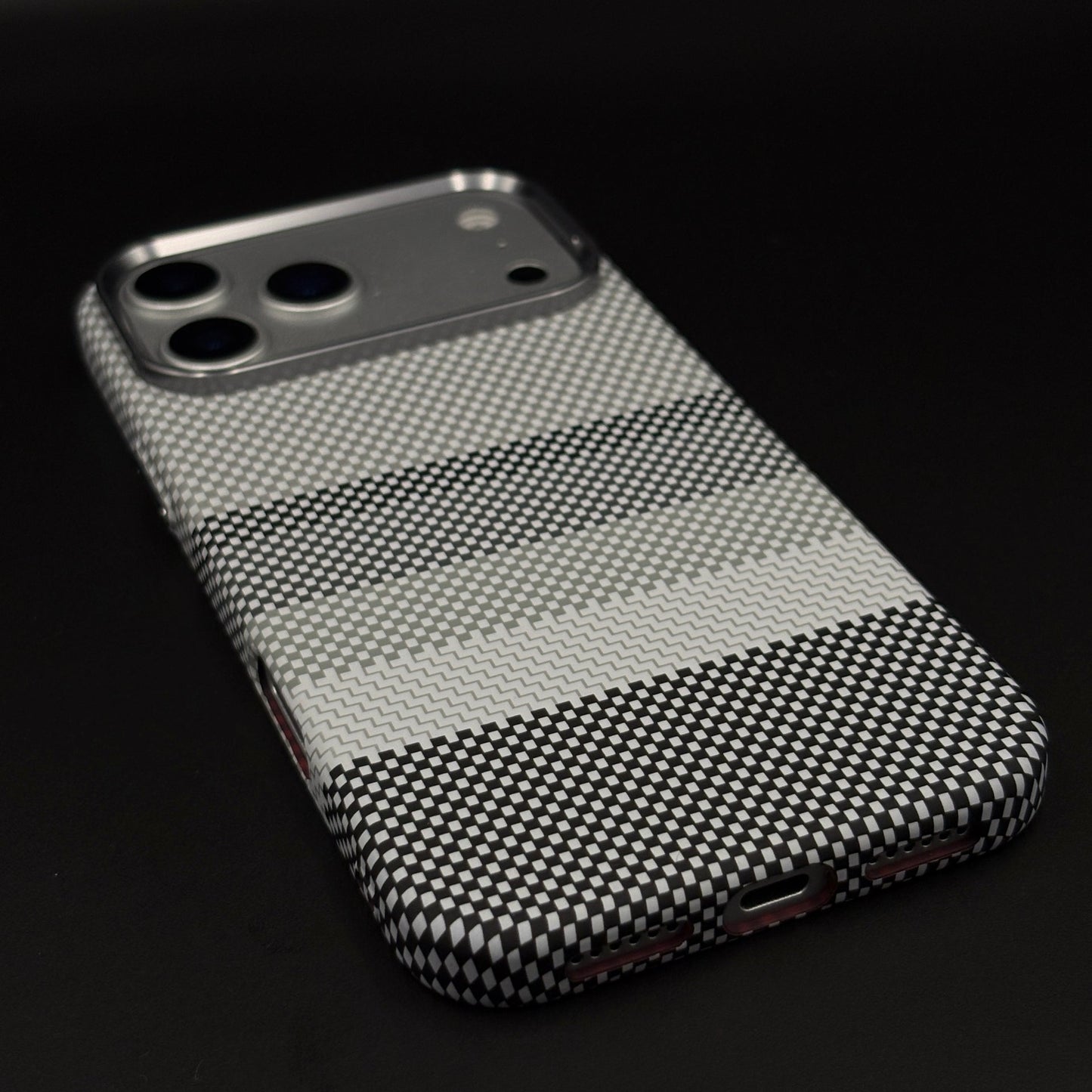 Gray Monochrome Stripe Case Slim Mobile Case Cover for iPhone 17 Series | Rare Aramid Texture Finish | Real Carbon Fibre Feel | Hidden MagSafe