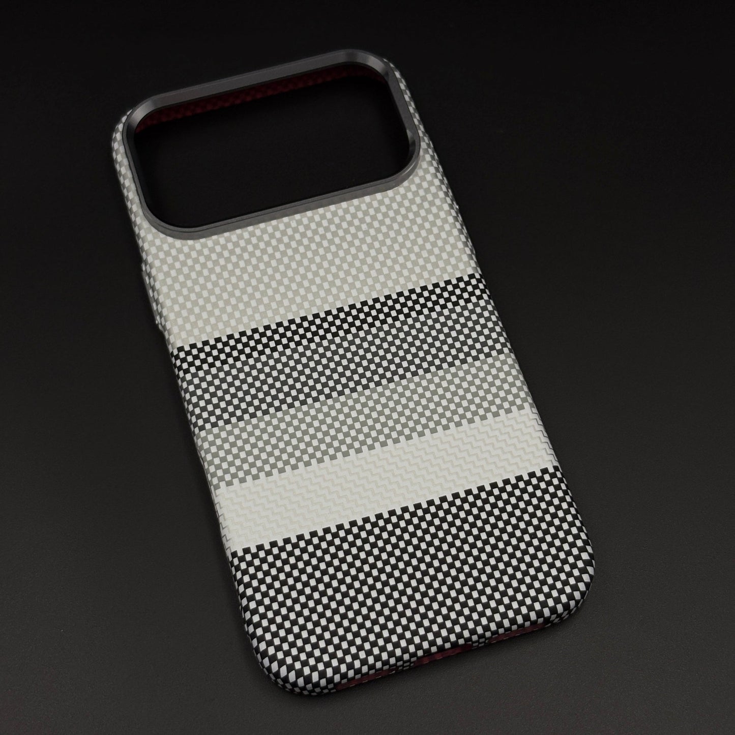 Gray Monochrome Stripe Case Slim Mobile Case Cover for iPhone 17 Series | Rare Aramid Texture Finish | Real Carbon Fibre Feel | Hidden MagSafe