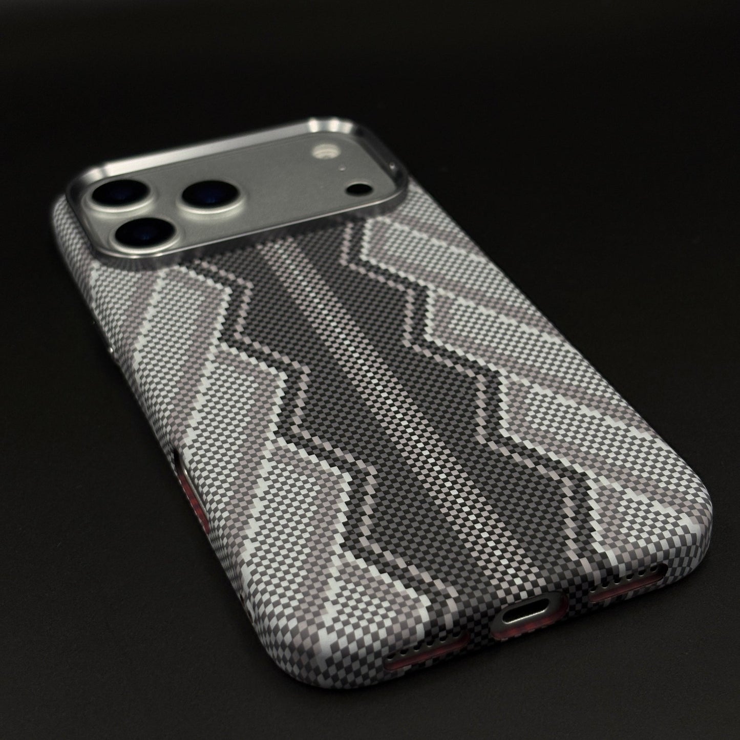 Storm Grey Zigzag Case Slim Mobile Case Cover for iPhone 17 Series | Rare Aramid Texture Finish | Real Carbon Fibre Feel | Hidden MagSafe
