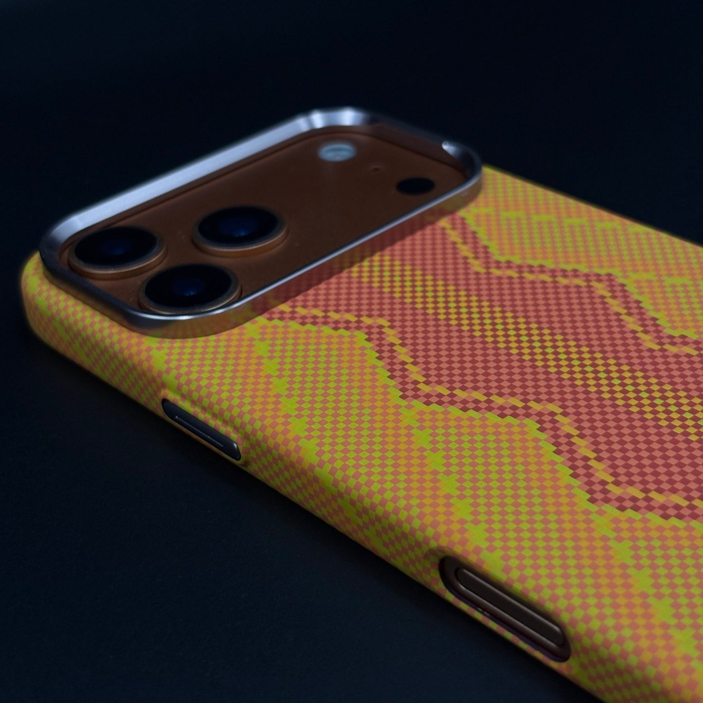 Sunburst Orange Zigzag Case Slim Mobile Case Cover for iPhone 17 Series | Rare Aramid Texture Finish | Real Carbon Fibre Feel | Hidden MagSafe