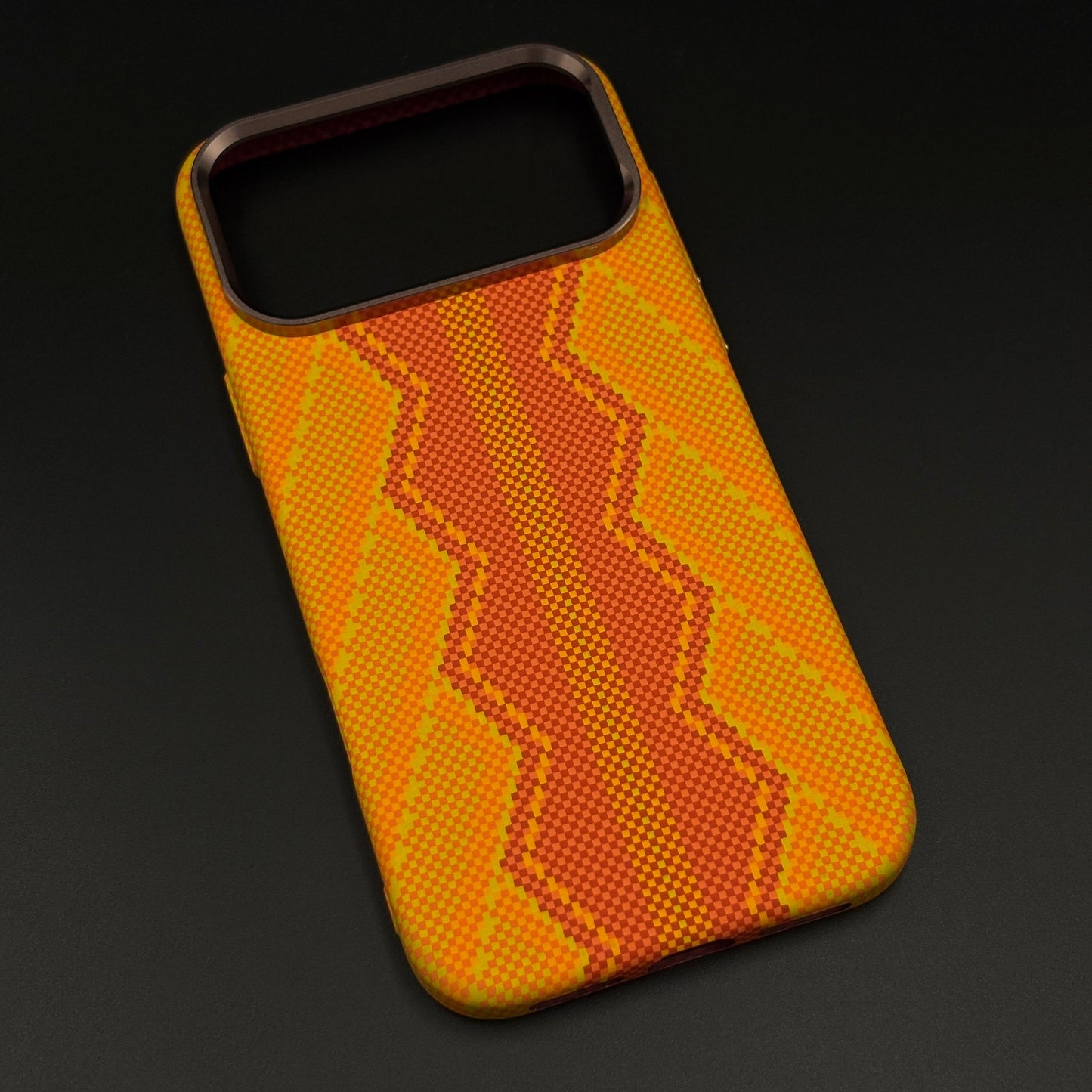 Sunburst Orange Zigzag Case Slim Mobile Case Cover for iPhone 17 Series | Rare Aramid Texture Finish | Real Carbon Fibre Feel | Hidden MagSafe