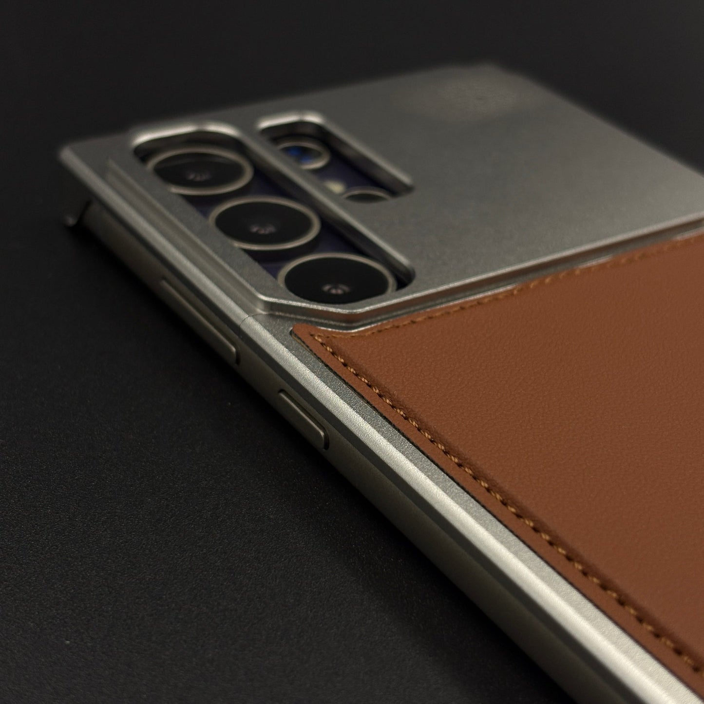 Silver Aluminum Leather Case Cover with Hidden MagSafe for Samsung Galaxy S24 Ultra