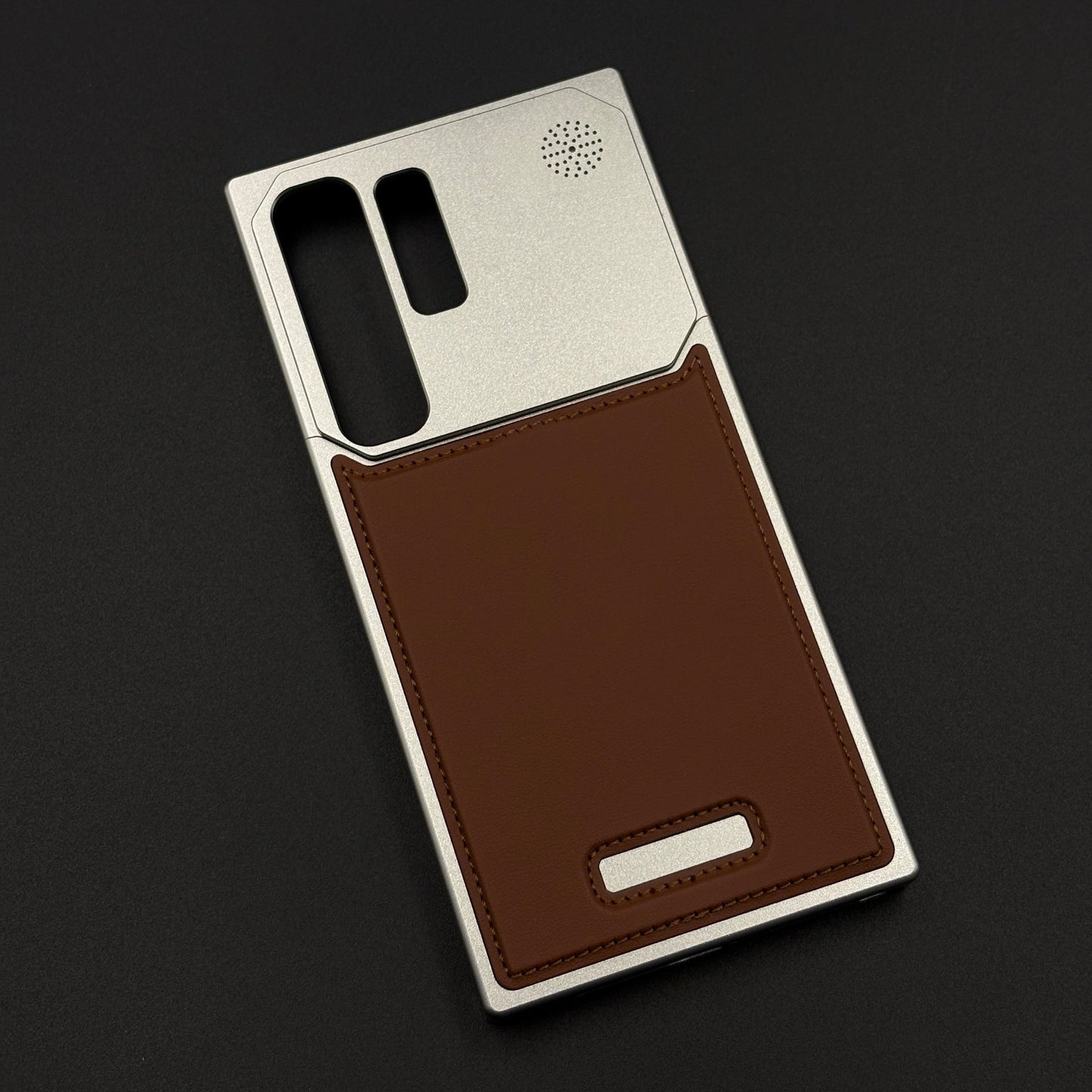 Silver Aluminum Leather Case Cover with Hidden MagSafe for Samsung Galaxy S24 Ultra