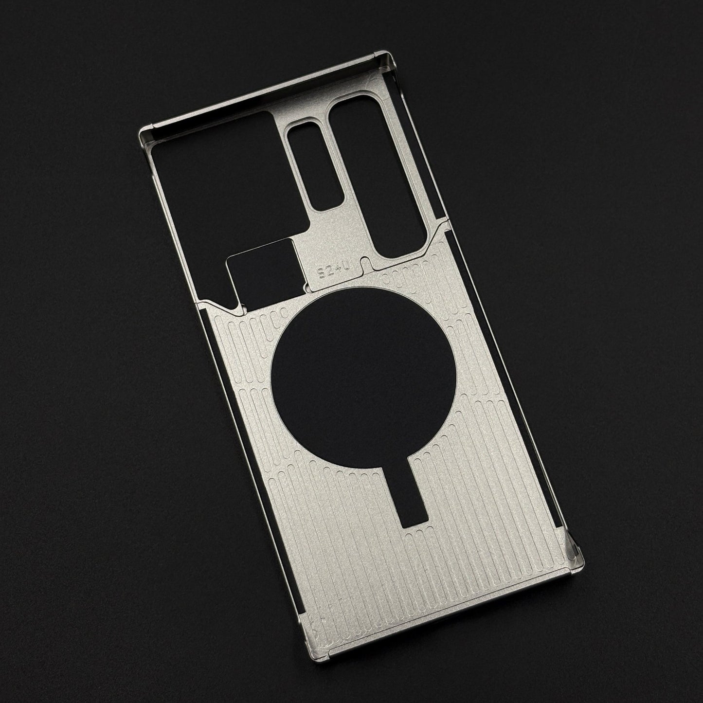 Silver Aluminum Leather Case Cover with Hidden MagSafe for Samsung Galaxy S24 Ultra