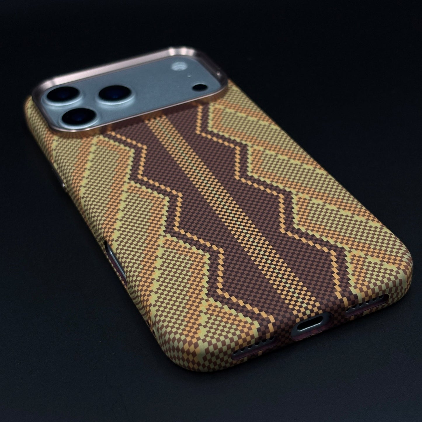 Desert Brown Zigzag Case Slim Mobile Case Cover for iPhone 17 Series | Rare Aramid Texture Finish | Real Carbon Fibre Feel | Hidden MagSafe