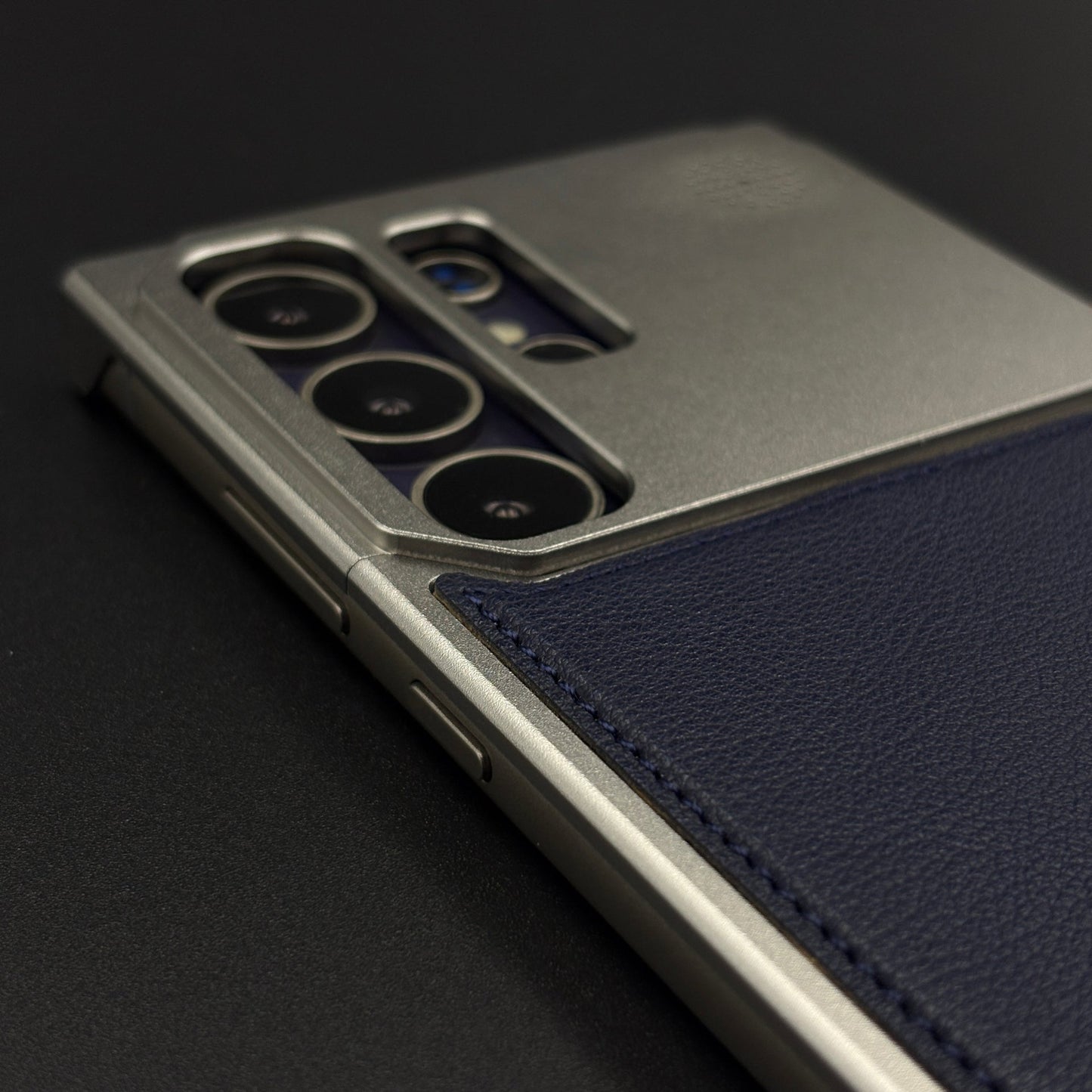 Silver Aluminum Leather Case Cover with Hidden MagSafe for Samsung Galaxy S24 Ultra