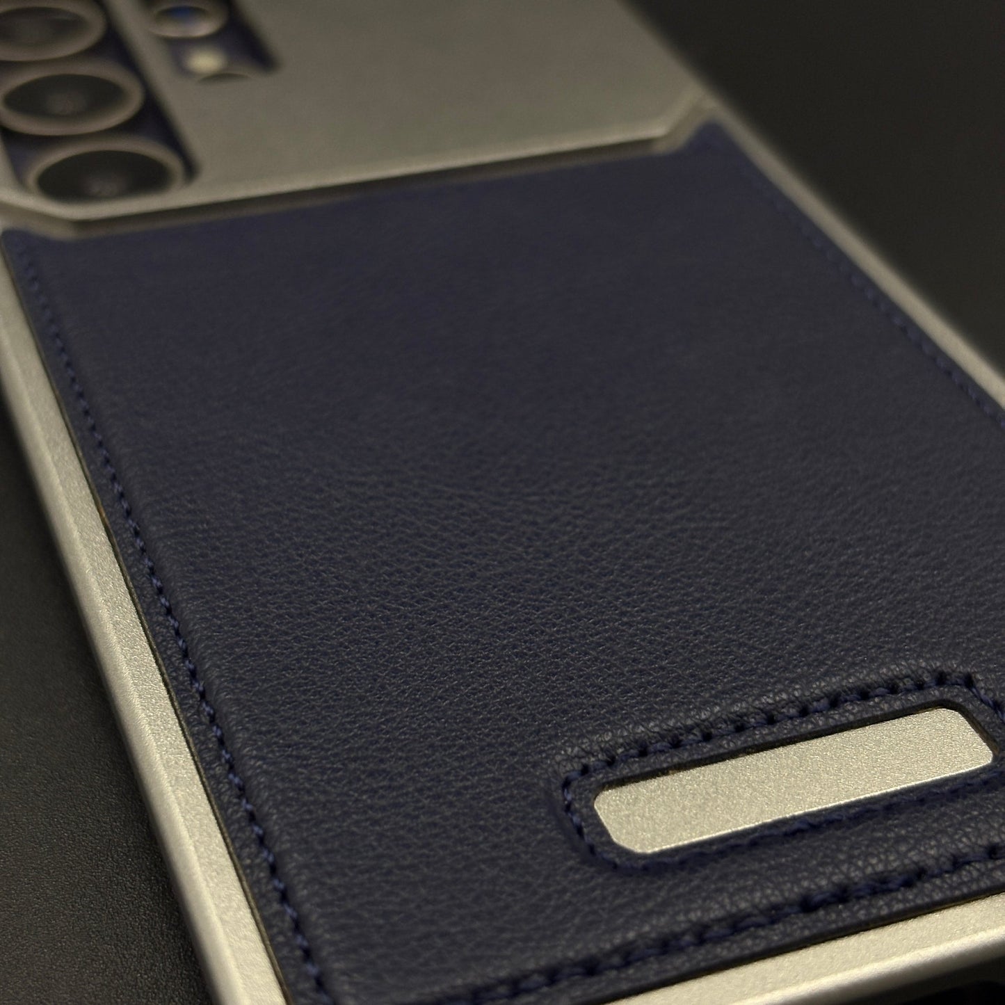 Silver Aluminum Leather Case Cover with Hidden MagSafe for Samsung Galaxy S24 Ultra
