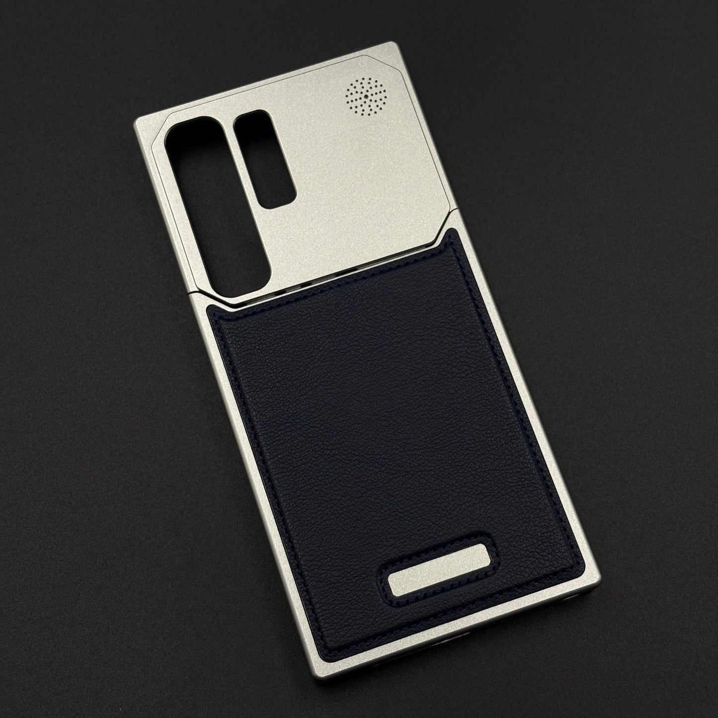 Silver Aluminum Leather Case Cover with Hidden MagSafe for Samsung Galaxy S24 Ultra