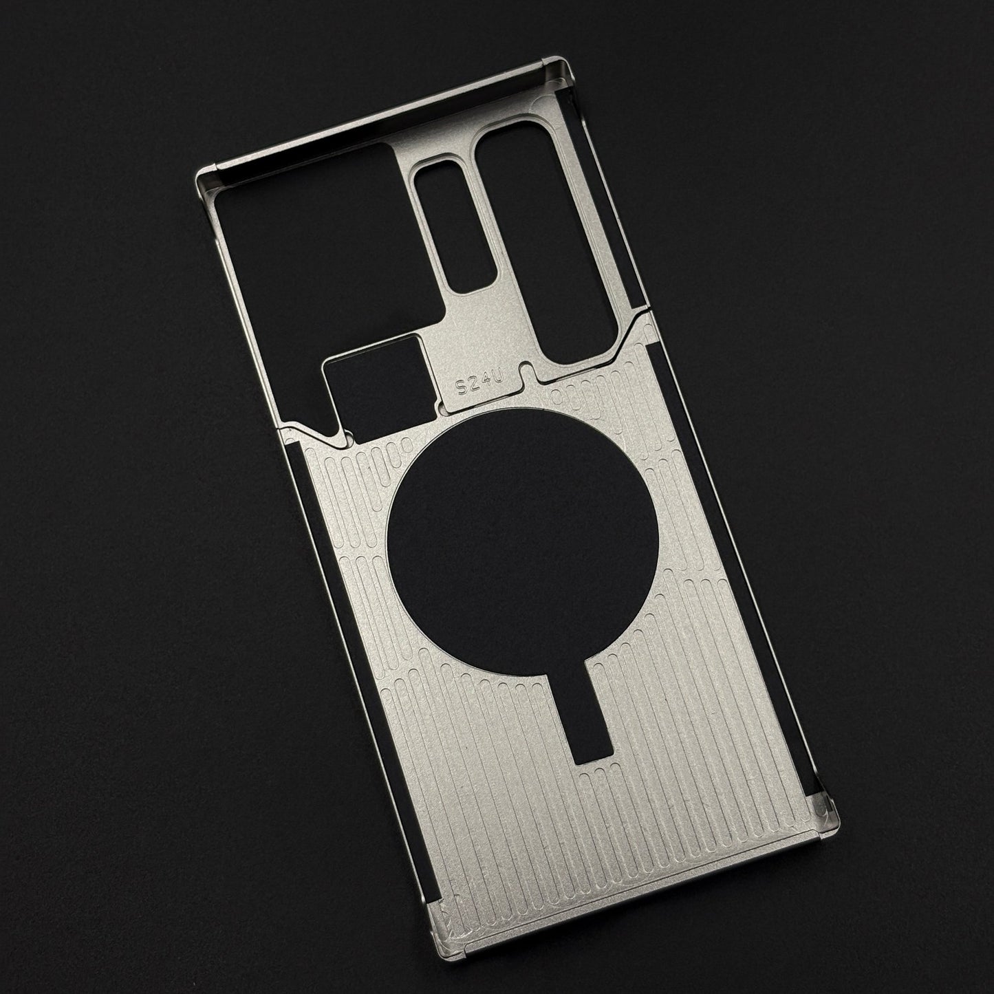 Silver Aluminum Leather Case Cover with Hidden MagSafe for Samsung Galaxy S24 Ultra