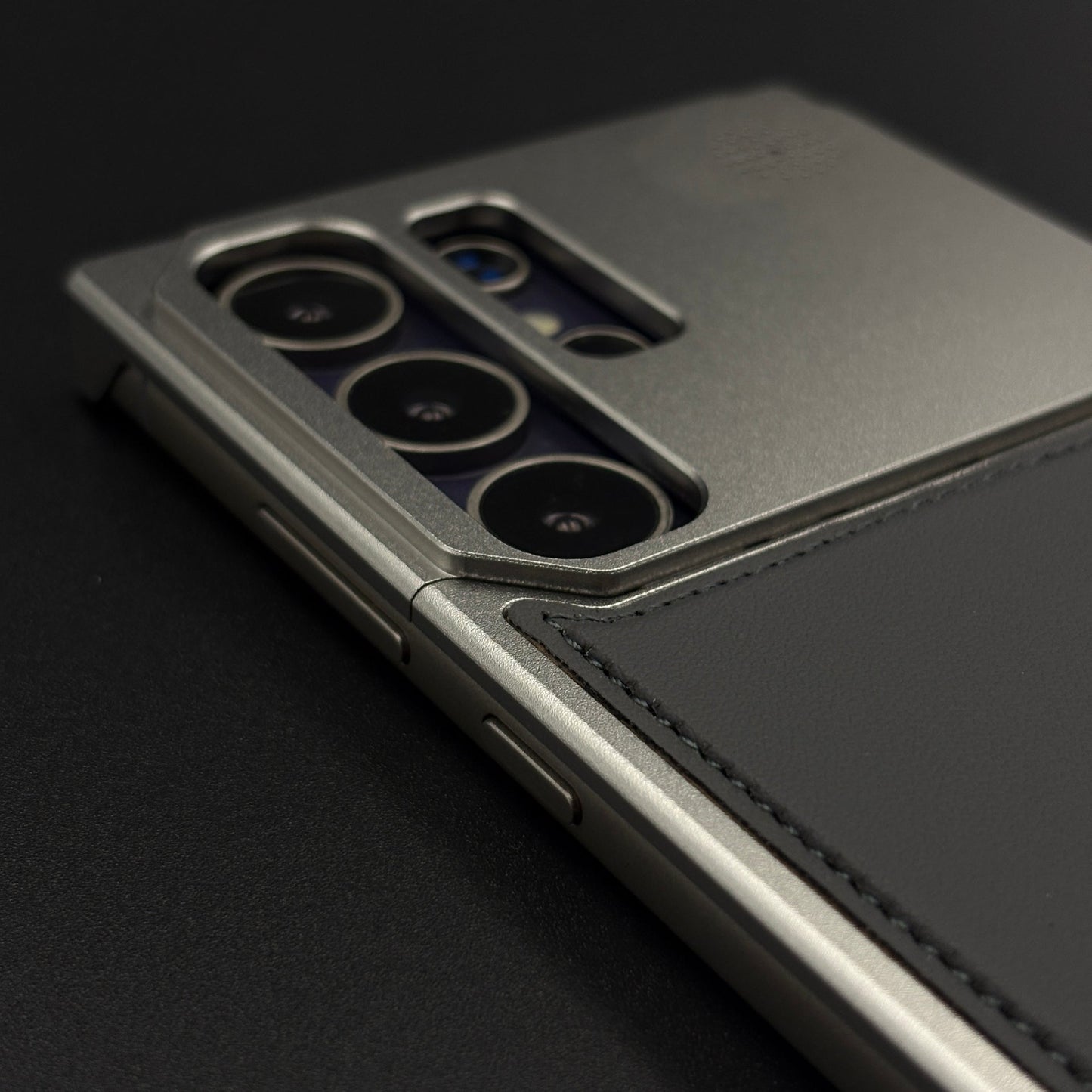 Silver Aluminum Leather Case Cover with Hidden MagSafe for Samsung Galaxy S24 Ultra