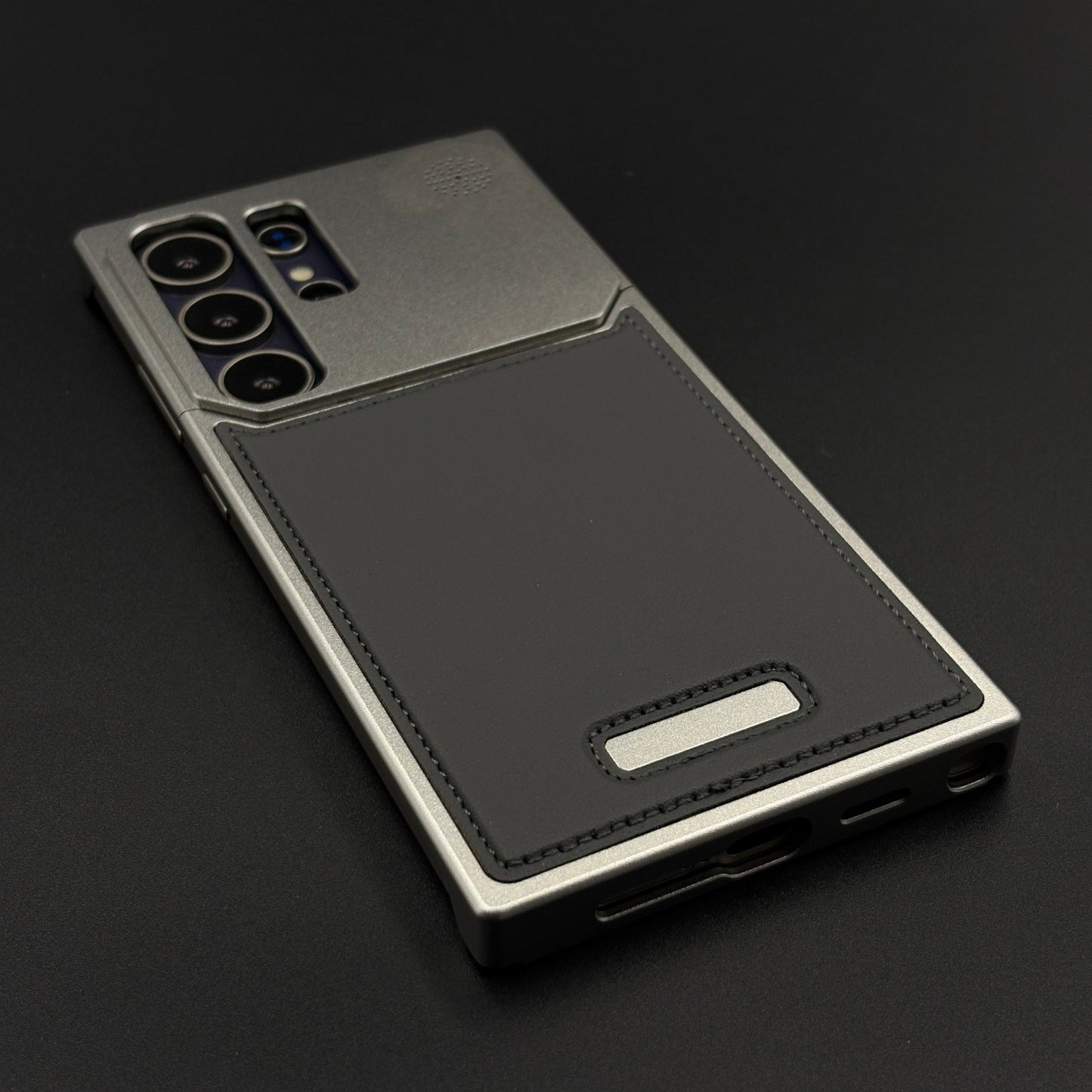 Silver Aluminum Leather Case Cover with Hidden MagSafe for Samsung Galaxy S24 Ultra