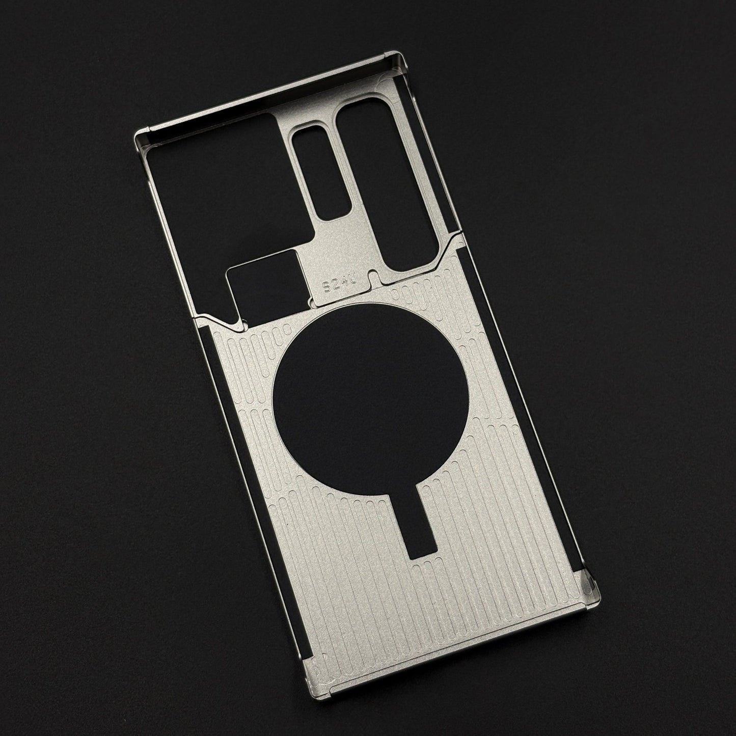 Silver Aluminum Leather Case Cover with Hidden MagSafe for Samsung Galaxy S24 Ultra