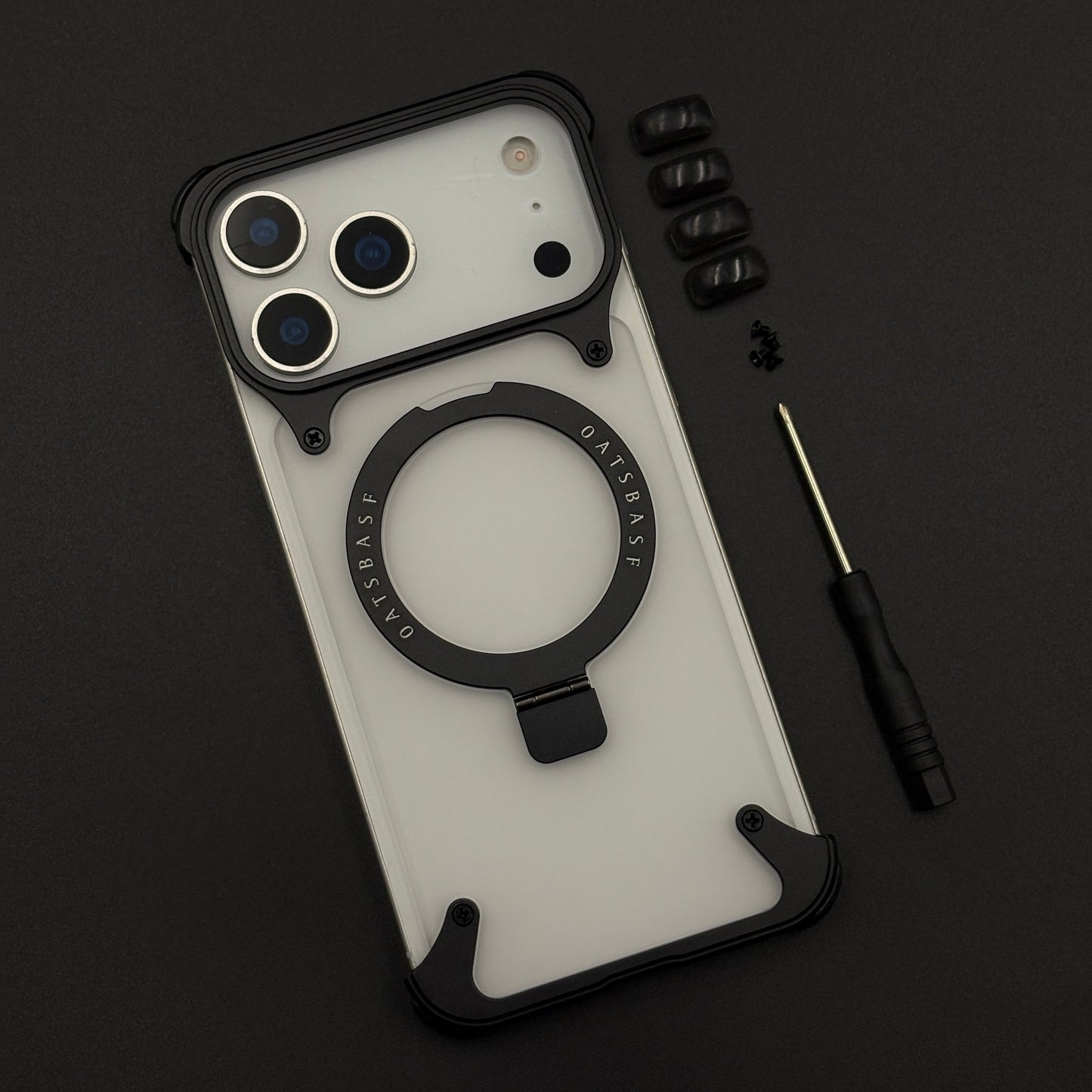 Smokey Matte Metal Frame Case for iPhone 17 Series | MagSafe Ring Stand