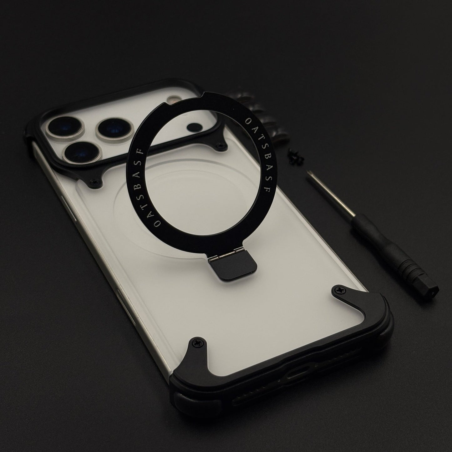 Smokey Matte Metal Frame Case for iPhone 17 Series | MagSafe Ring Stand