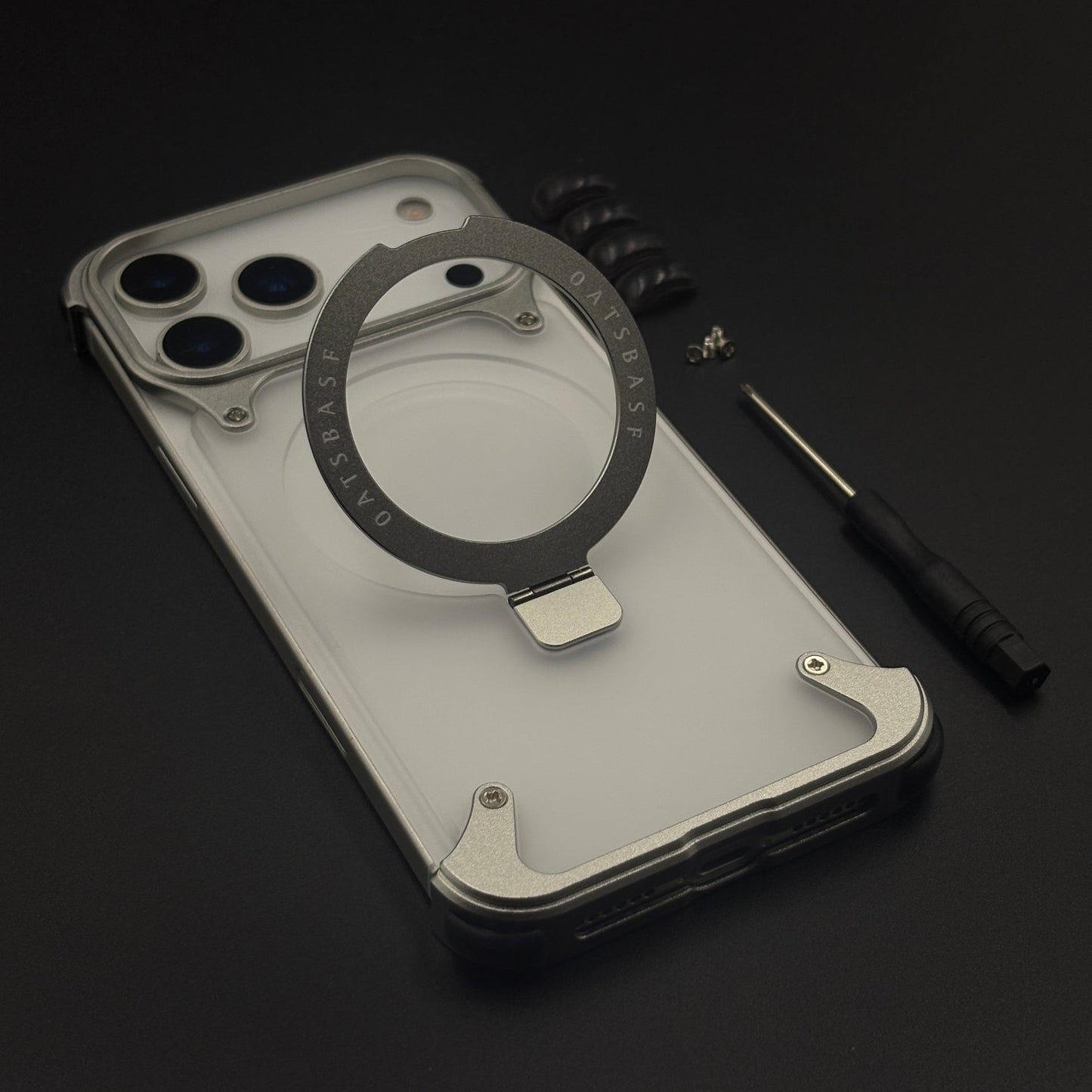 Smokey Matte Metal Frame Case for iPhone 17 Series | MagSafe Ring Stand