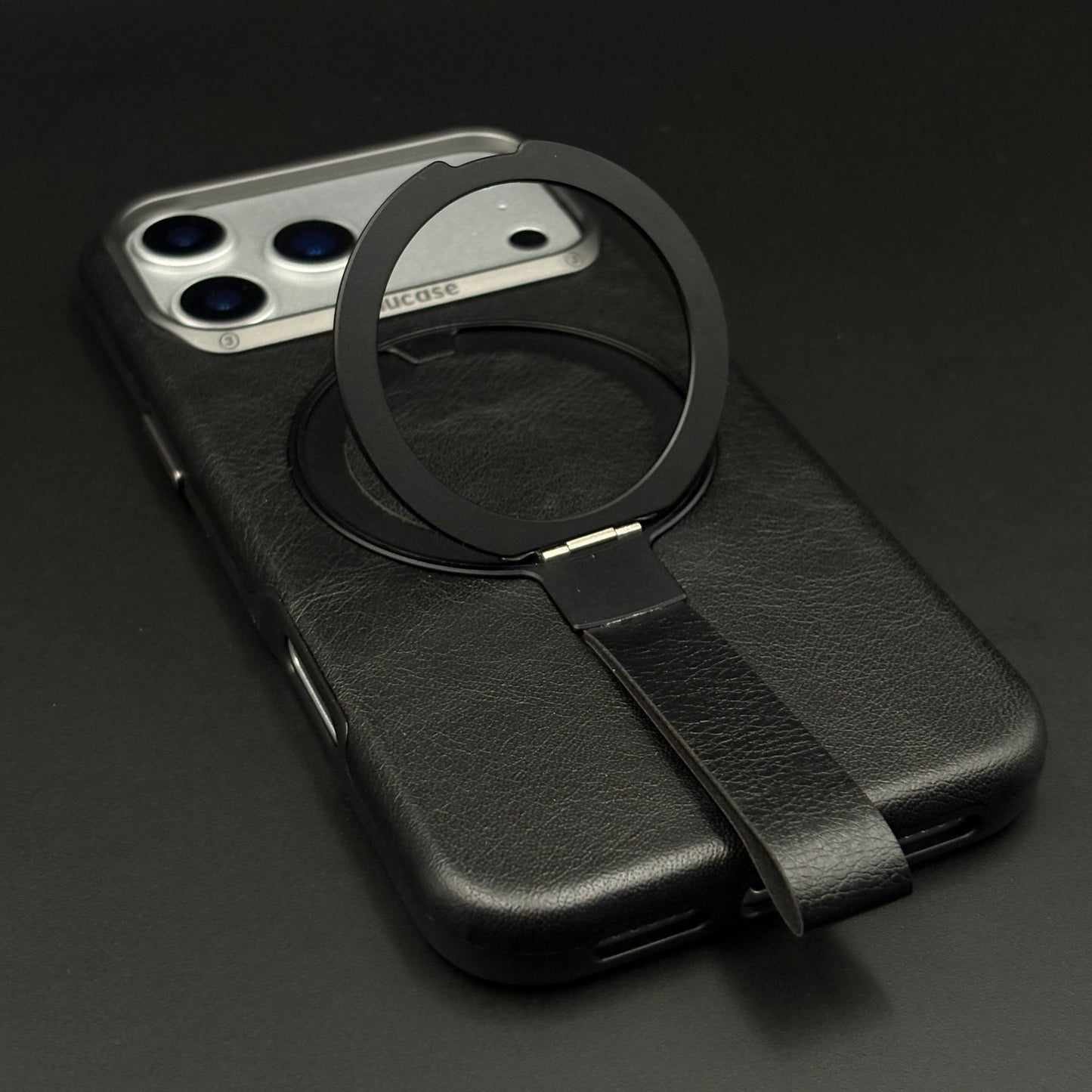 Leather MagSafe Ring Stand Case with Strap for iPhone 17 Series | Slim Grip Holder Cover