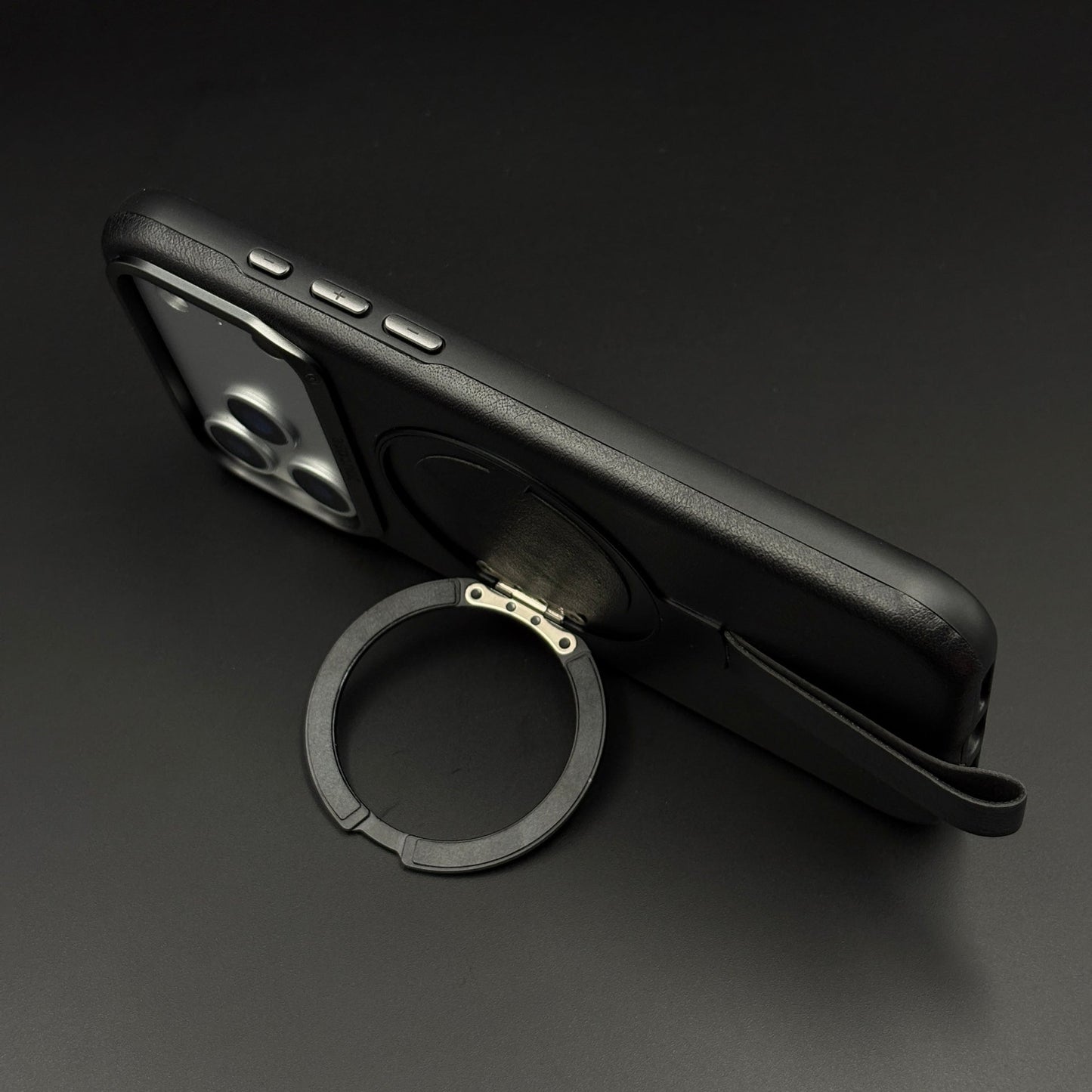 Leather MagSafe Ring Stand Case with Strap for iPhone 17 Series | Slim Grip Holder Cover