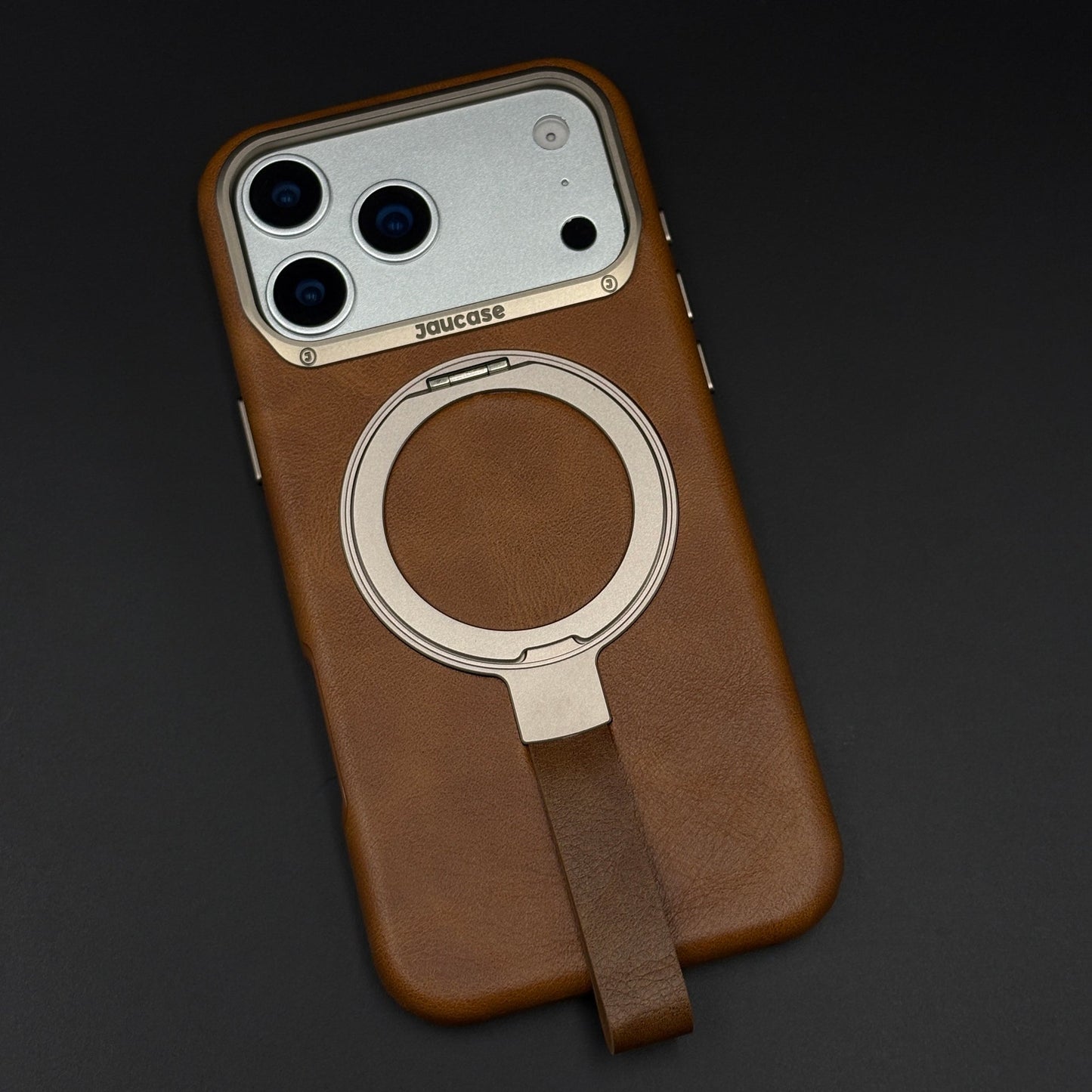 Leather MagSafe Ring Stand Case with Strap for iPhone 17 Series | Slim Grip Holder Cover