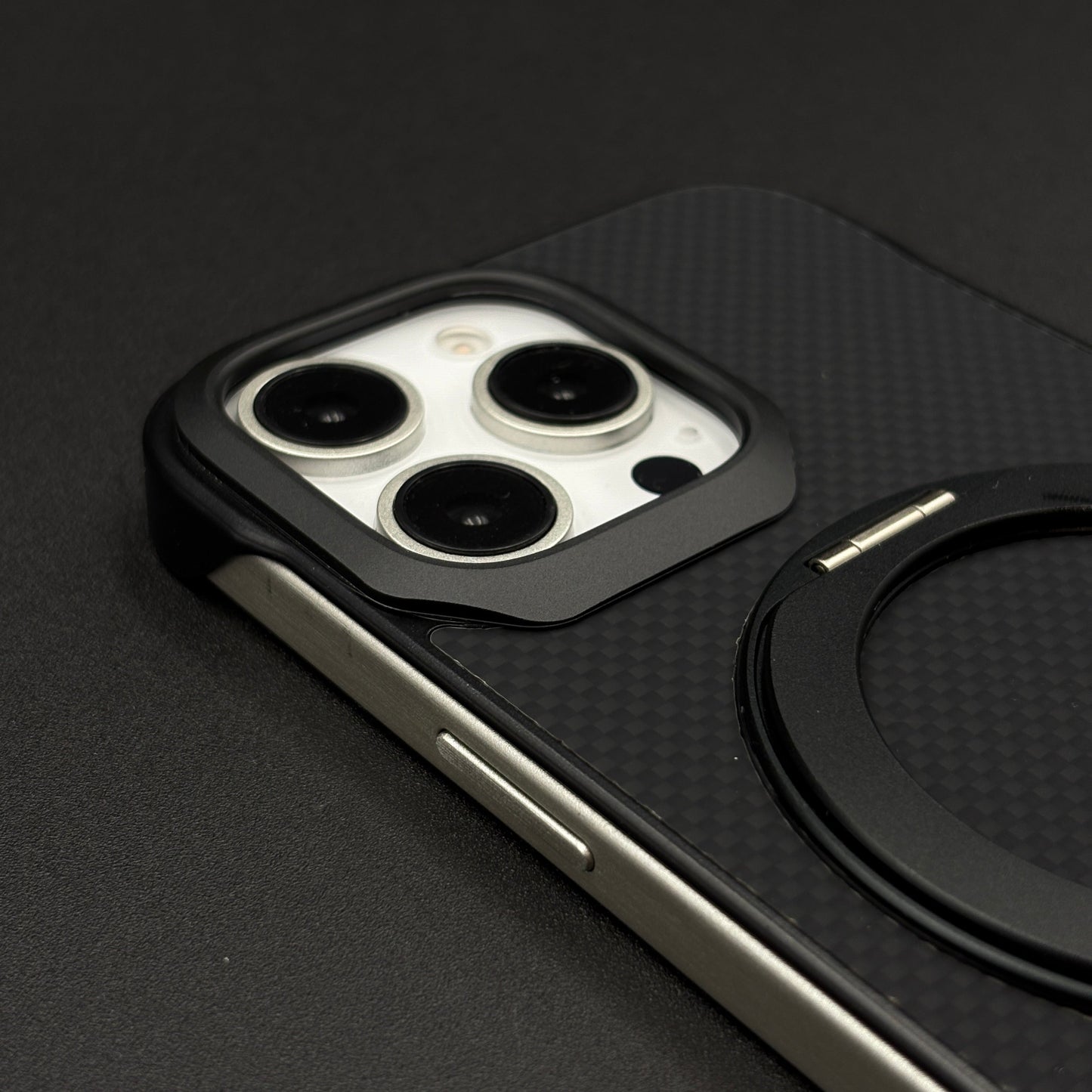 Carbon Fibre Metal Frame Case for iPhone Series | MagSafe Compatible Stand | Rugged Style Protection