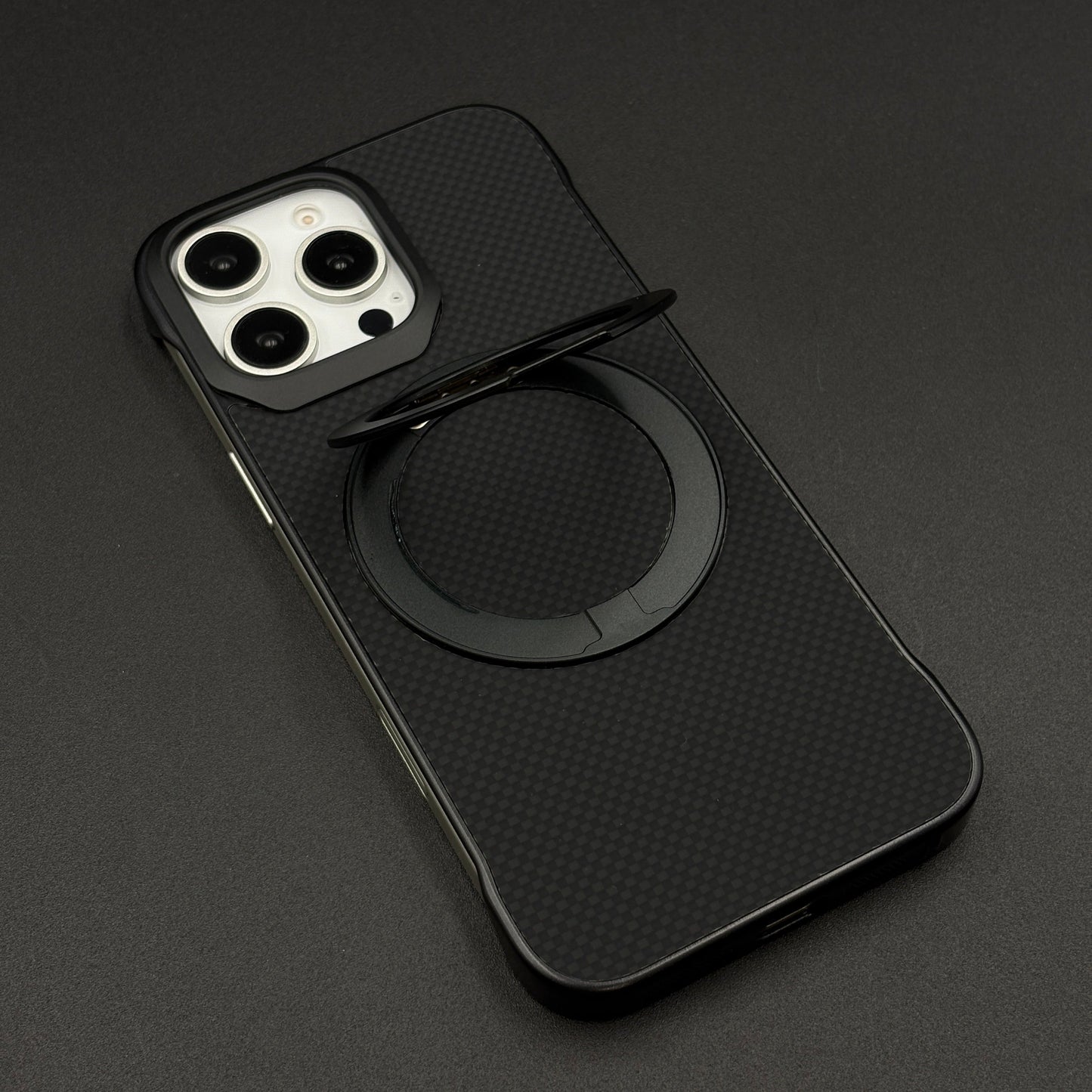 Carbon Fibre Metal Frame Case for iPhone Series | MagSafe Compatible Stand | Rugged Style Protection