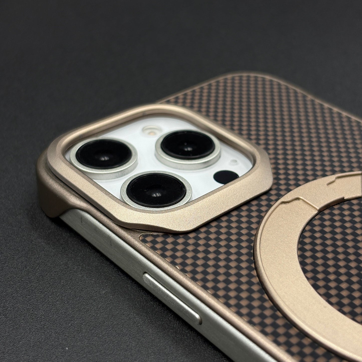 Carbon Fibre Metal Frame Case for iPhone Series | MagSafe Compatible Stand | Rugged Style Protection