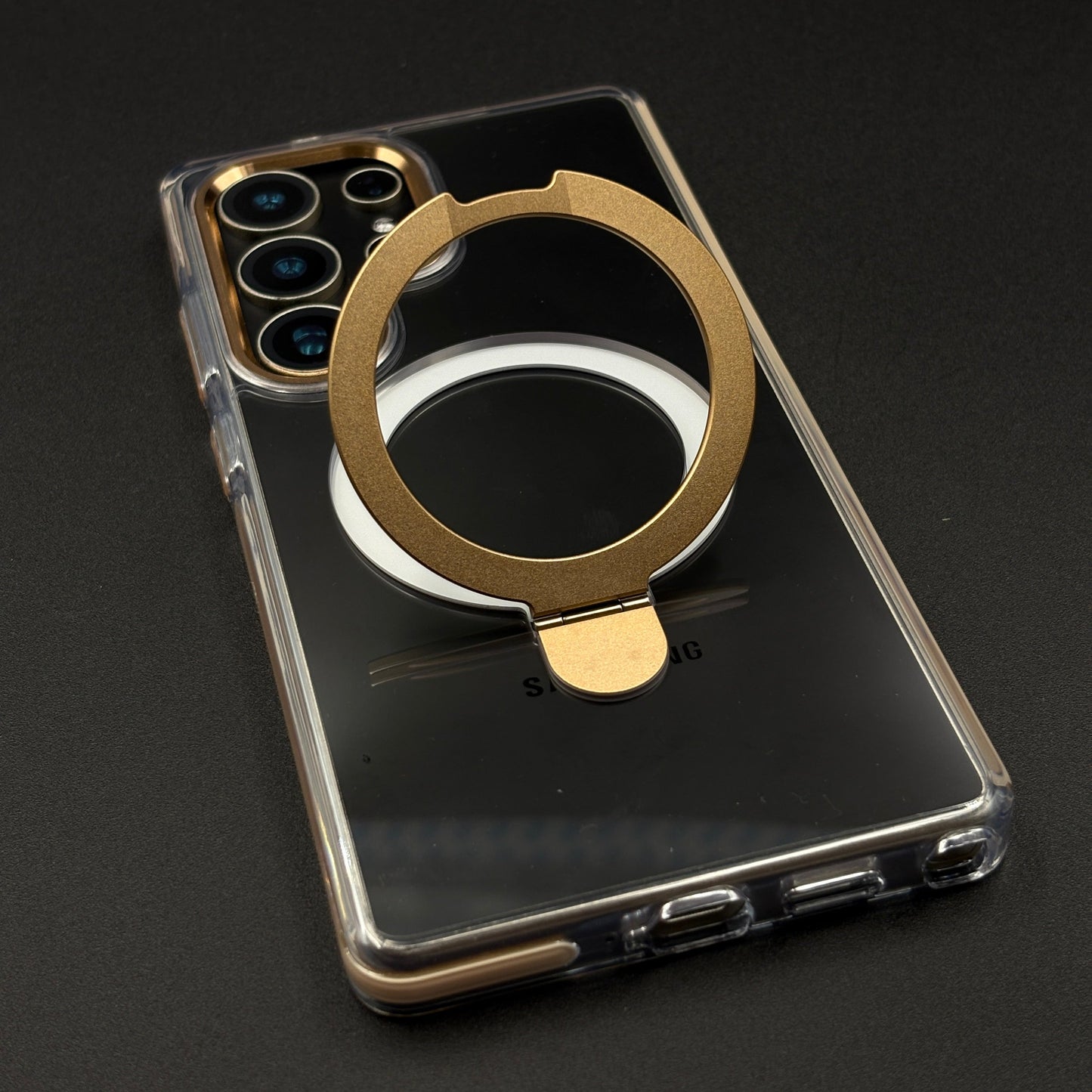 Magnetic Metal Ring Stand Case for Samsung Galaxy S25 Ultra | Magsafe Compatible | Non-Yellowing | Shockproof Transparent Cover