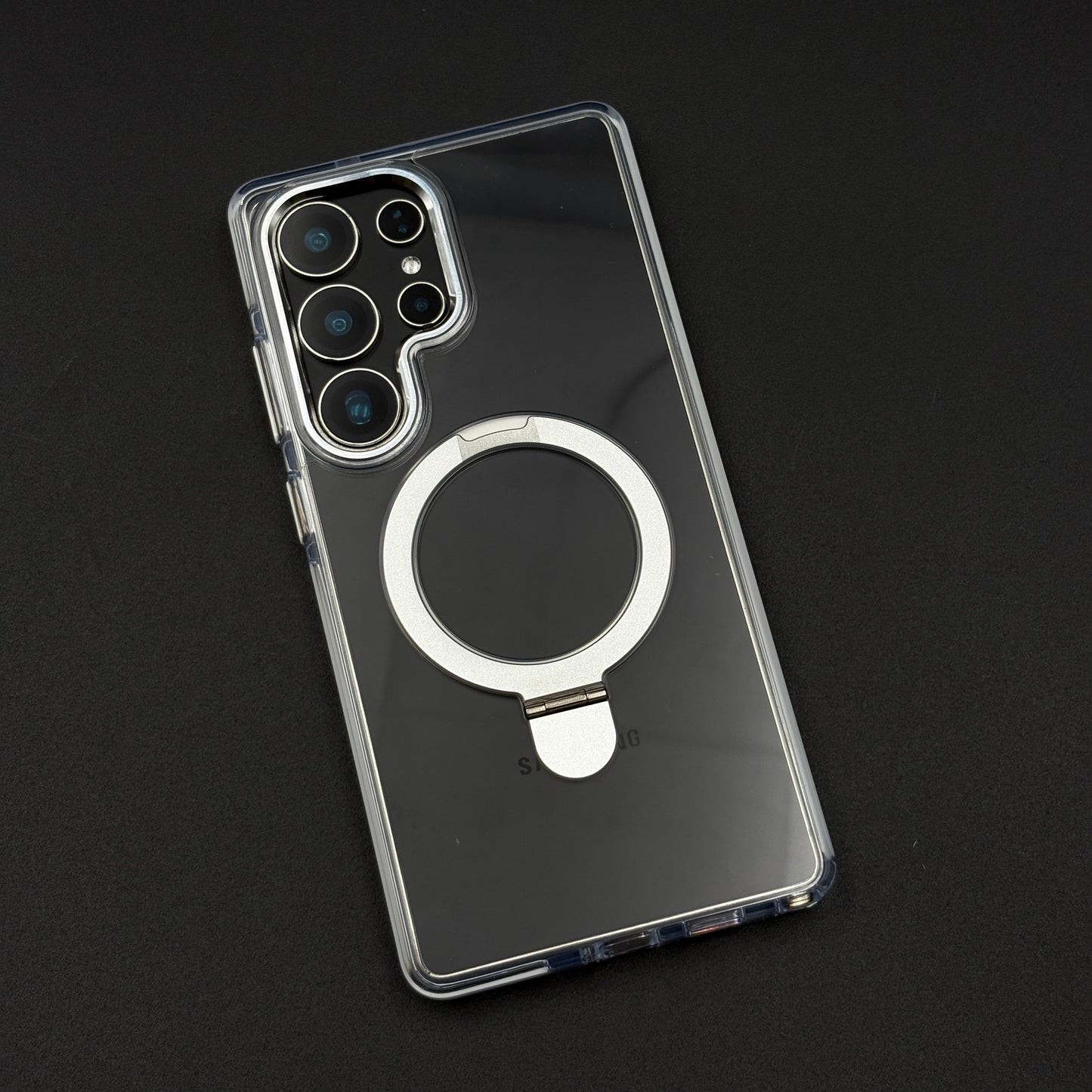 Magnetic Metal Ring Stand Case for Samsung Galaxy S25 Ultra | Magsafe Compatible | Non-Yellowing | Shockproof Transparent Cover