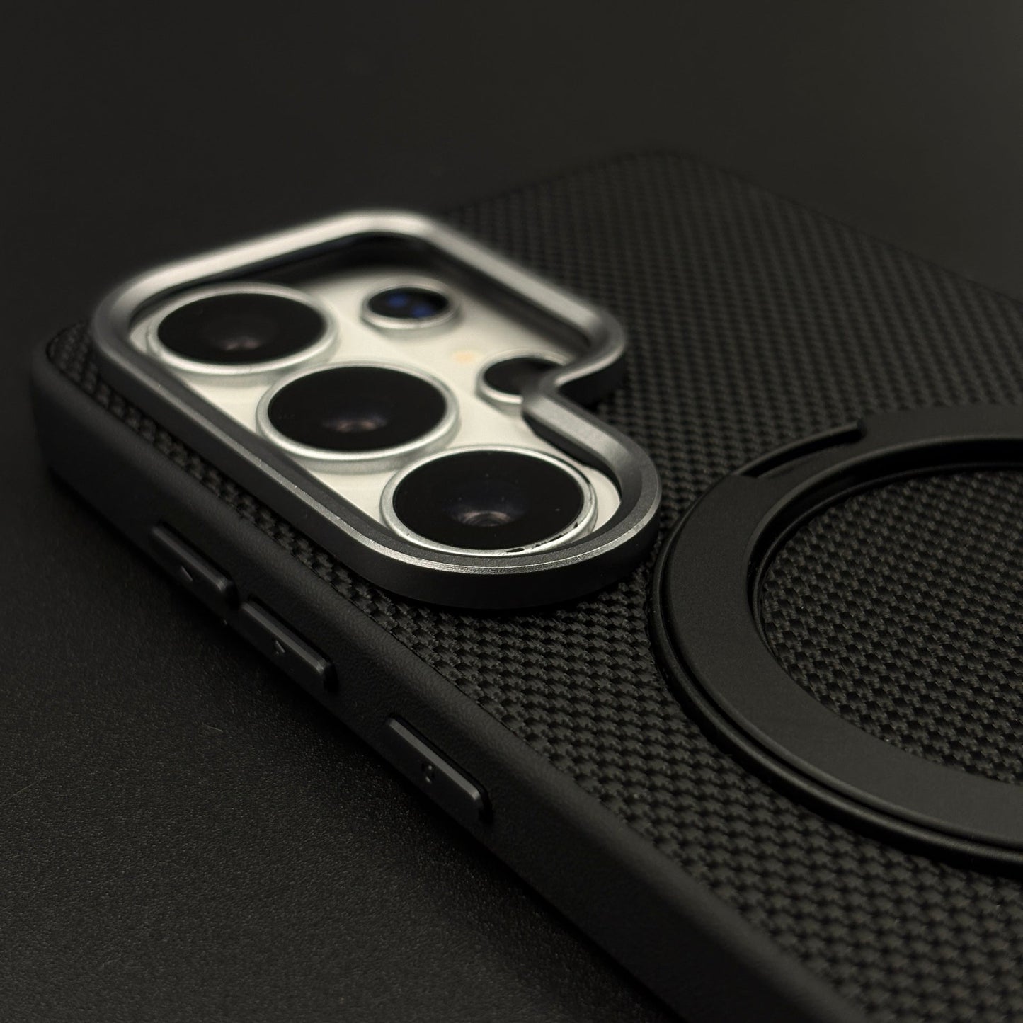 Dotted Carbon Texture Metal Stand MagSafe Case for Samsung Galaxy S26 Ultra