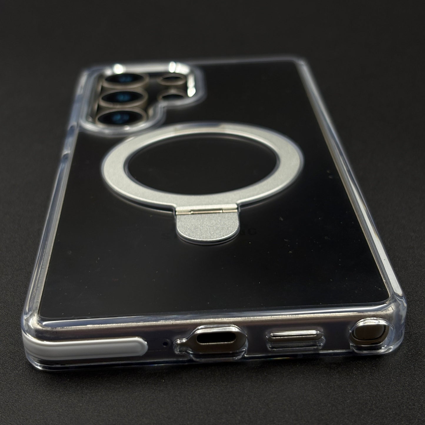 Magnetic Metal Ring Stand Case for Samsung Galaxy S25 Ultra | Magsafe Compatible | Non-Yellowing | Shockproof Transparent Cover