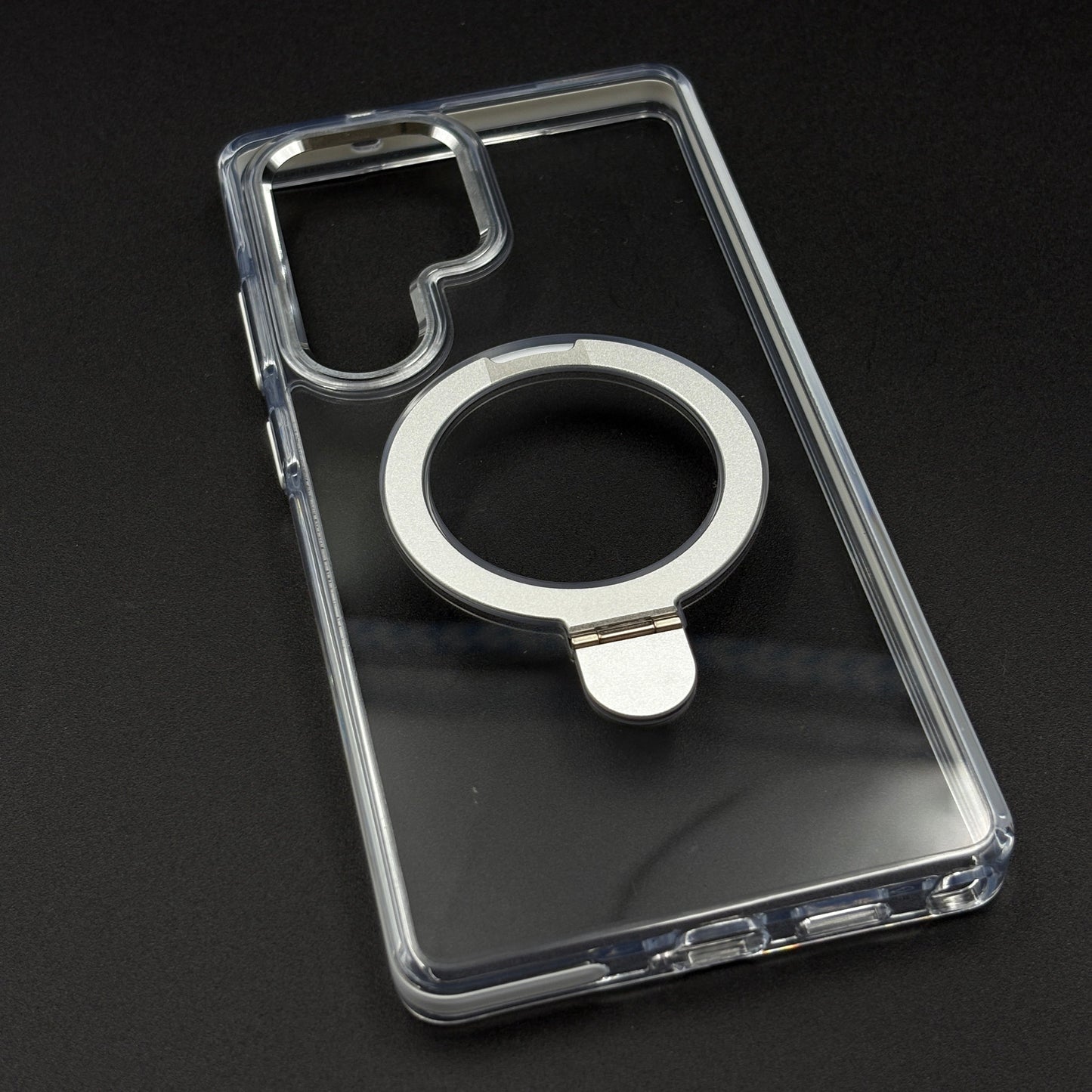 Magnetic Metal Ring Stand Case for Samsung Galaxy S25 Ultra | Magsafe Compatible | Non-Yellowing | Shockproof Transparent Cover