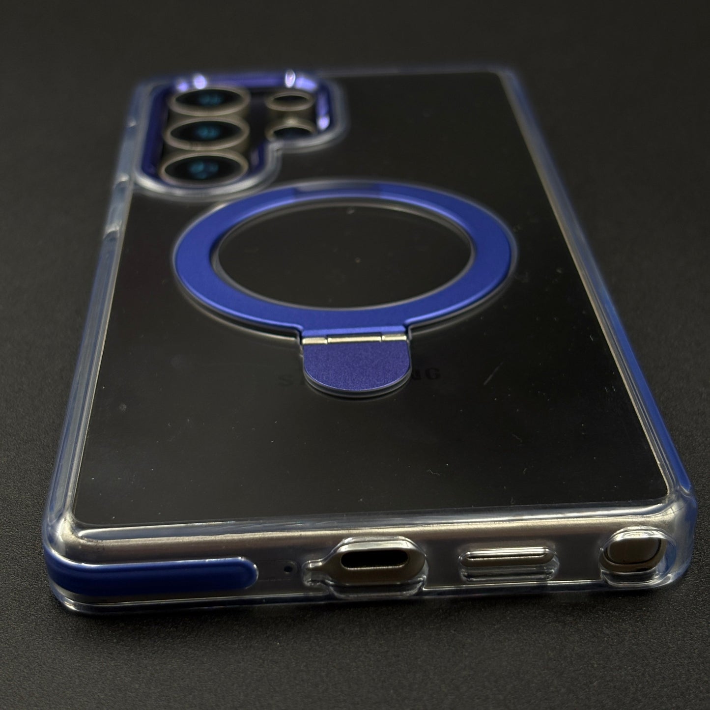 Magnetic Metal Ring Stand Case for Samsung Galaxy S25 Ultra | Magsafe Compatible | Non-Yellowing | Shockproof Transparent Cover
