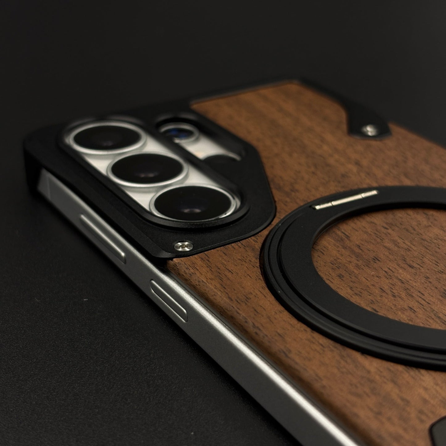 Wood Grain Metal Ring Stand Mobile Case Cover for Samsung Galaxy S26 Ultra