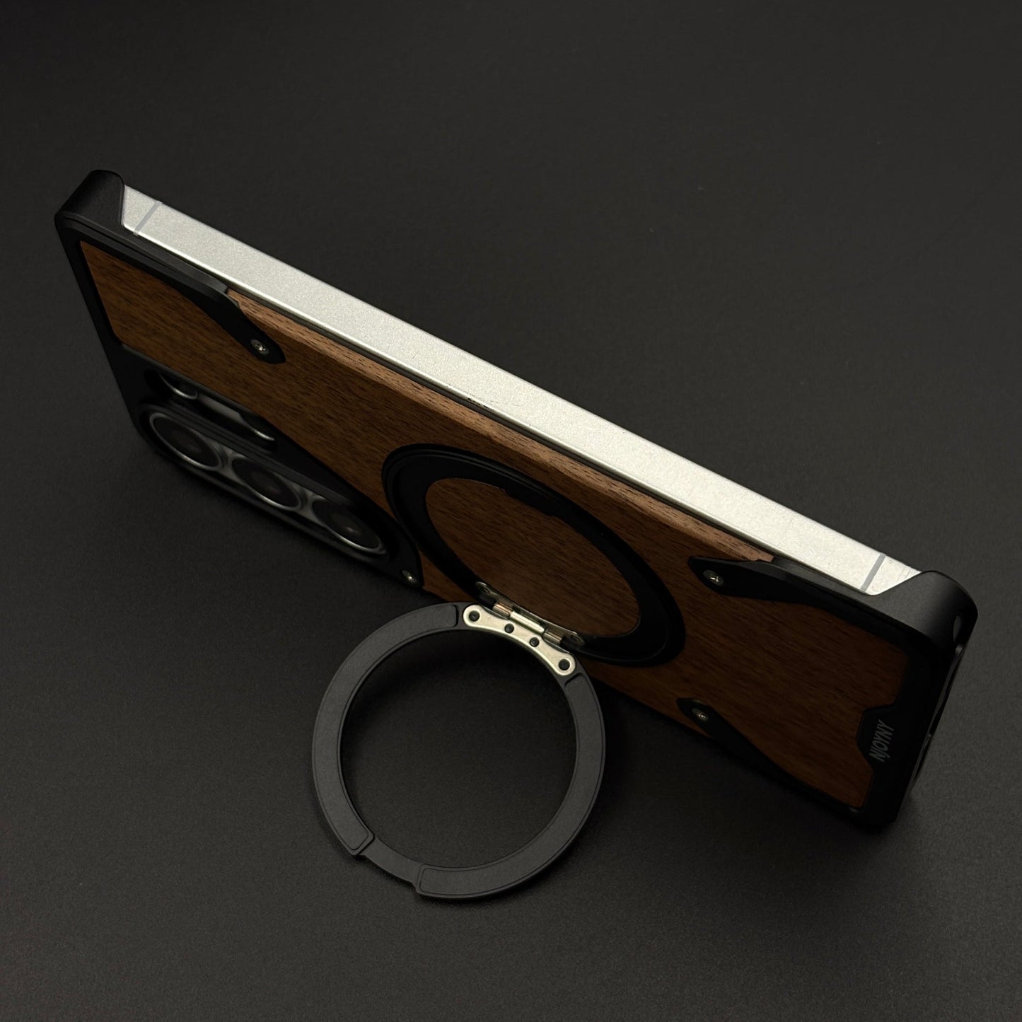 Wood Grain Metal Ring Stand Mobile Case Cover for Samsung Galaxy S26 Ultra