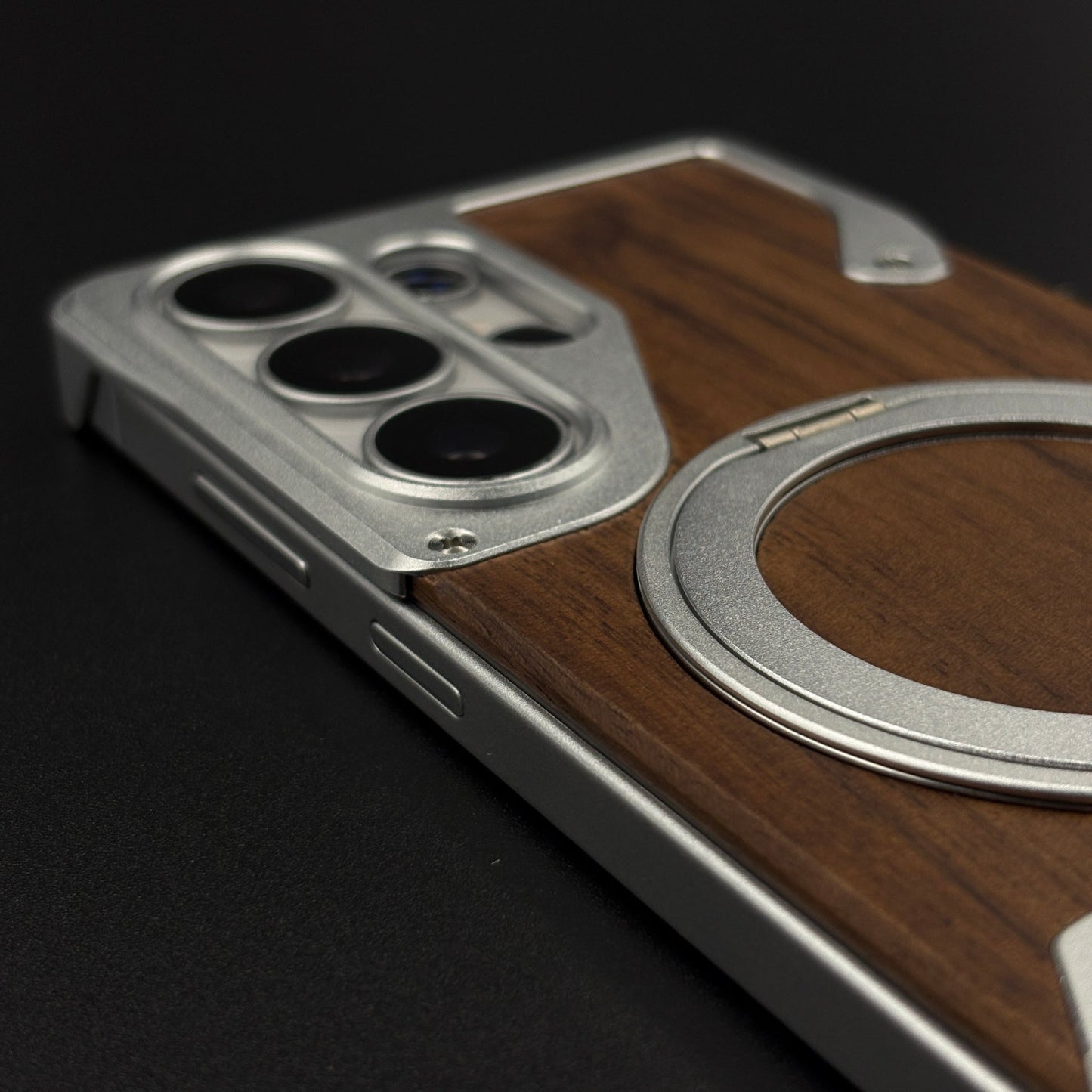 Wood Grain Metal Ring Stand Mobile Case Cover for Samsung Galaxy S26 Ultra