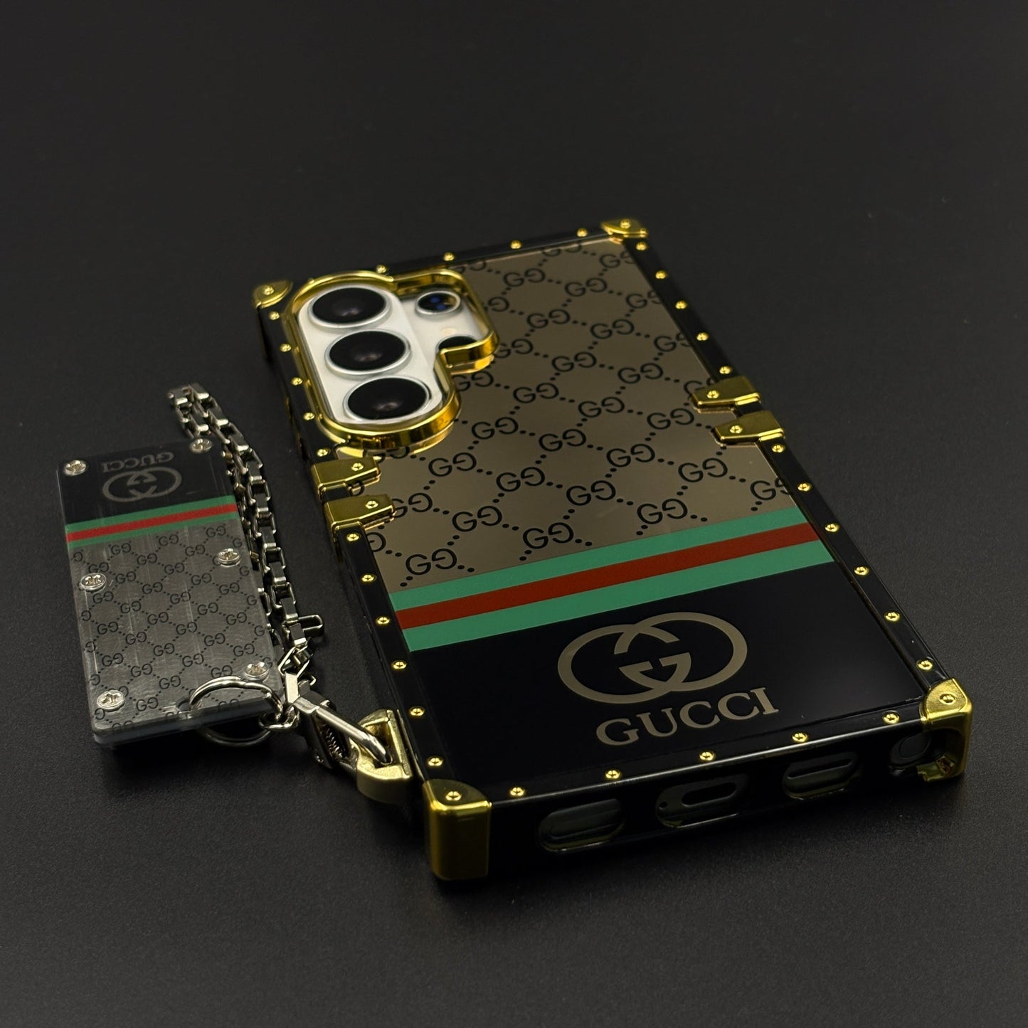 Luxury GG Stripe Square Trunk Case with Chain for Samsung Galaxy S26 Ultra