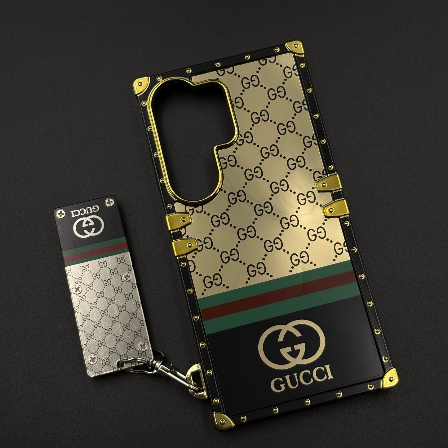 Luxury GG Stripe Square Trunk Case with Chain for Samsung Galaxy S26 Ultra